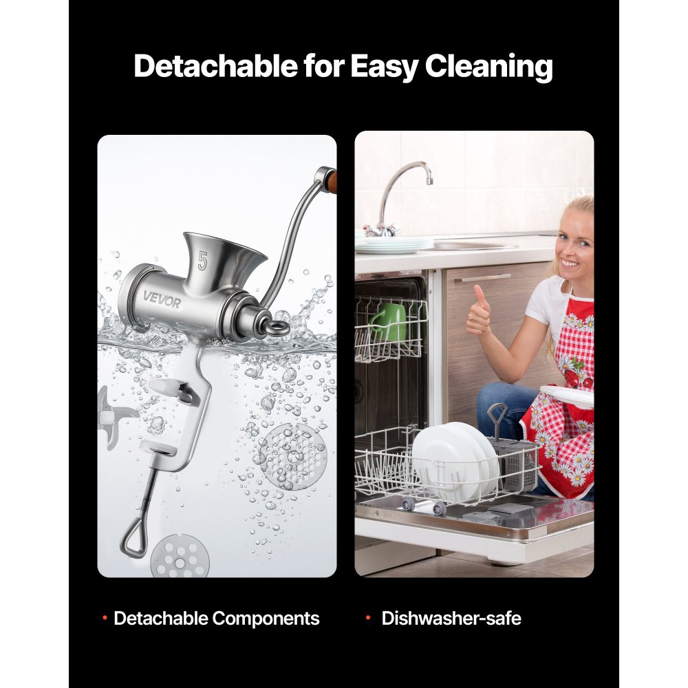 VEVOR Tritacarne Manuale, Tritacarne in Acciaio Inox 304 con Manovella e Morsetto da Tavolo in Acciaio, Insaccatrice con 2 Piastre di Taglio e 4 Tubi per Salsicce, per Carne di Manzo, Chili e Maiale