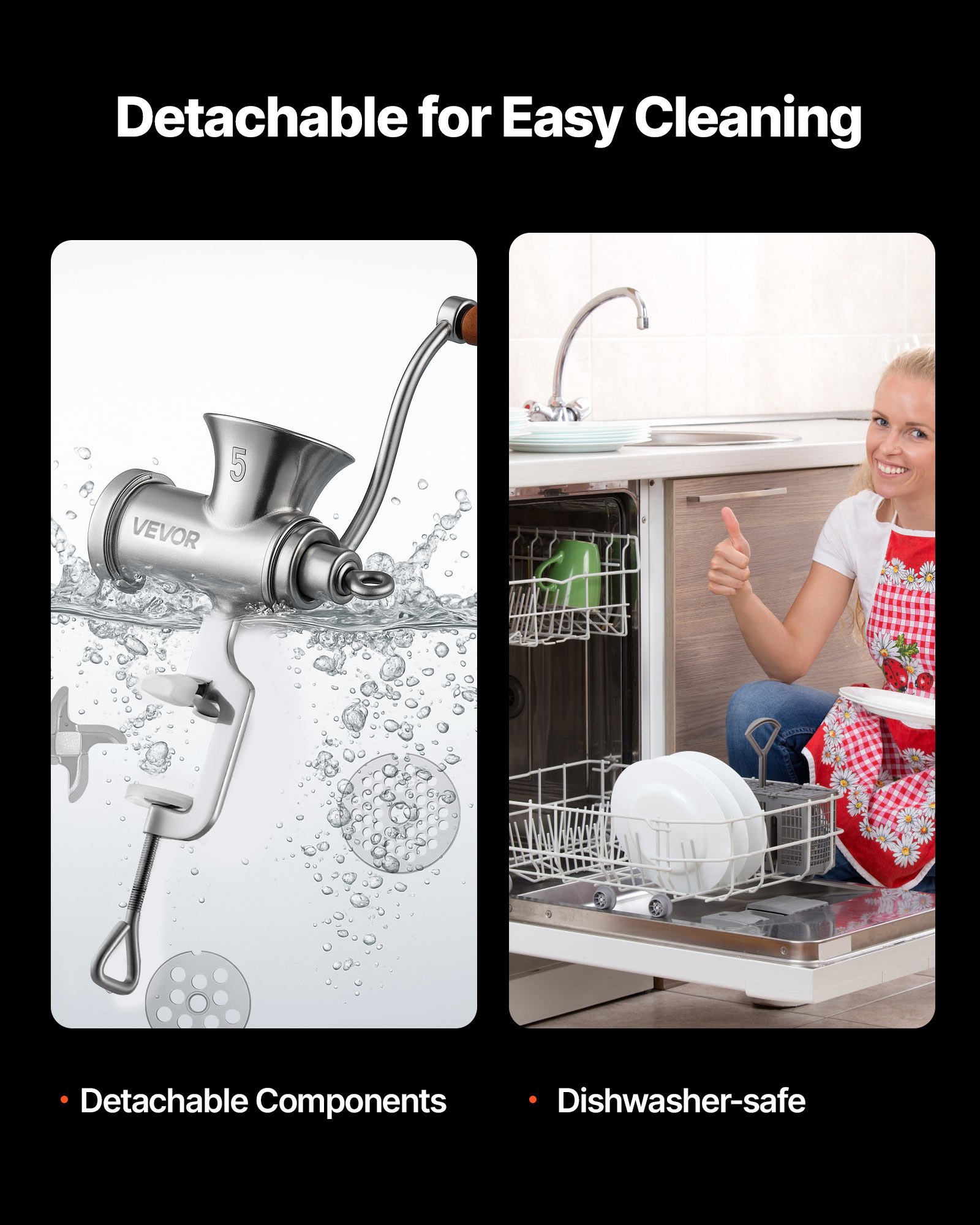 VEVOR Tritacarne Manuale, Tritacarne in Acciaio Inox 304 con Manovella e Morsetto da Tavolo in Acciaio, Insaccatrice con 2 Piastre di Taglio e 4 Tubi per Salsicce, per Carne di Manzo, Chili e Maiale