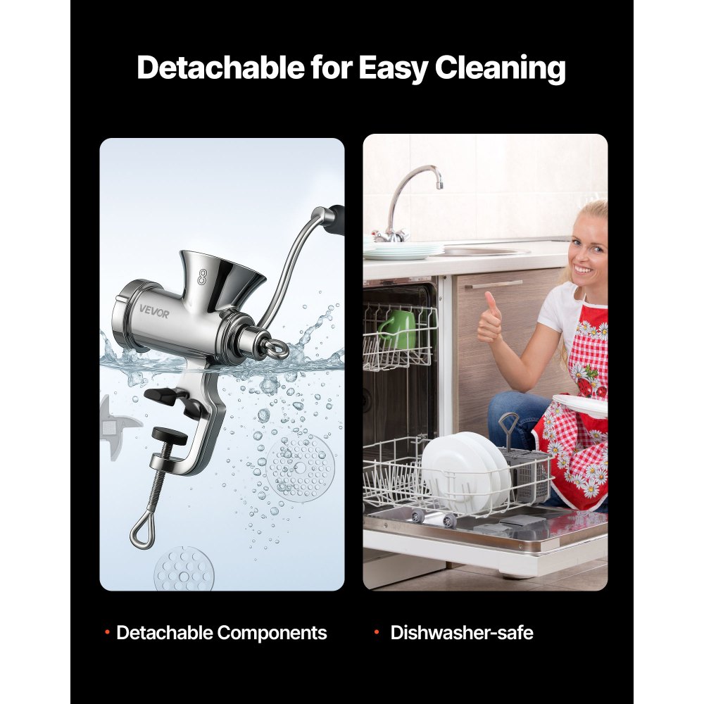VEVOR Tritacarne Manuale con Manovella, Macchina Tritacarne per Salsicce in Acciaio Inox 304 con Morsetto da Tavolo, Insaccatrice per Salsicce con Piastre di Taglio (4,5/8 mm)