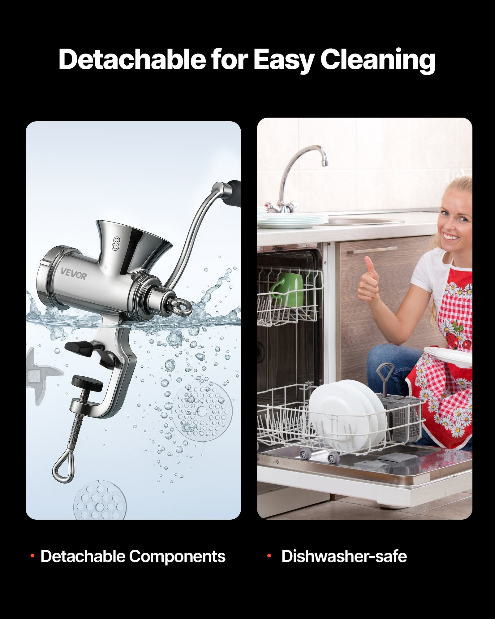 VEVOR Tritacarne Manuale con Manovella, Macchina Tritacarne per Salsicce in Acciaio Inox 304 con Morsetto da Tavolo, Insaccatrice per Salsicce con Piastre di Taglio (4,5/8 mm)