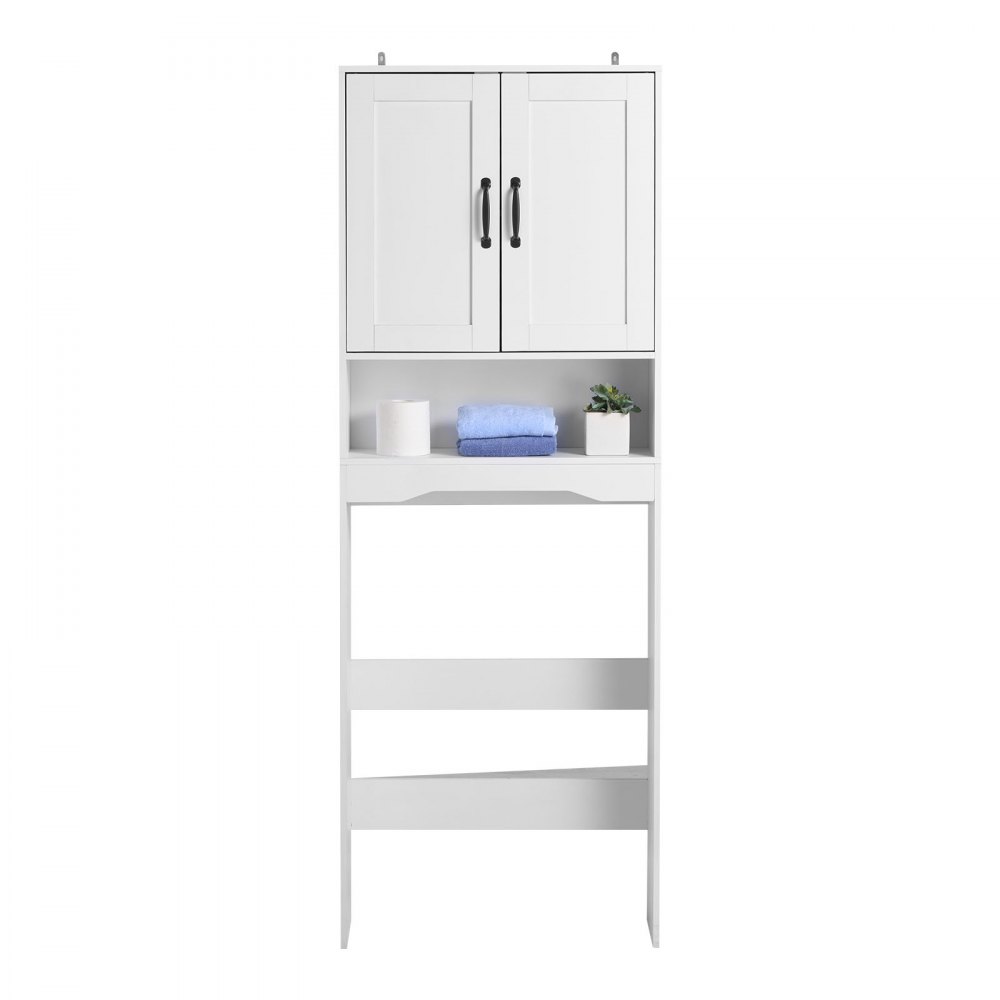 VEVOR Mobiletto Portaoggetti Sopra WC 600 x 210 x 1651 mm Organizzatore per Bagno, Capacità di Carico di 30 kg con Doppia Anta e Ripiano Regolabile, Mobile da Bagno con Ripiano Aperto, Bianco