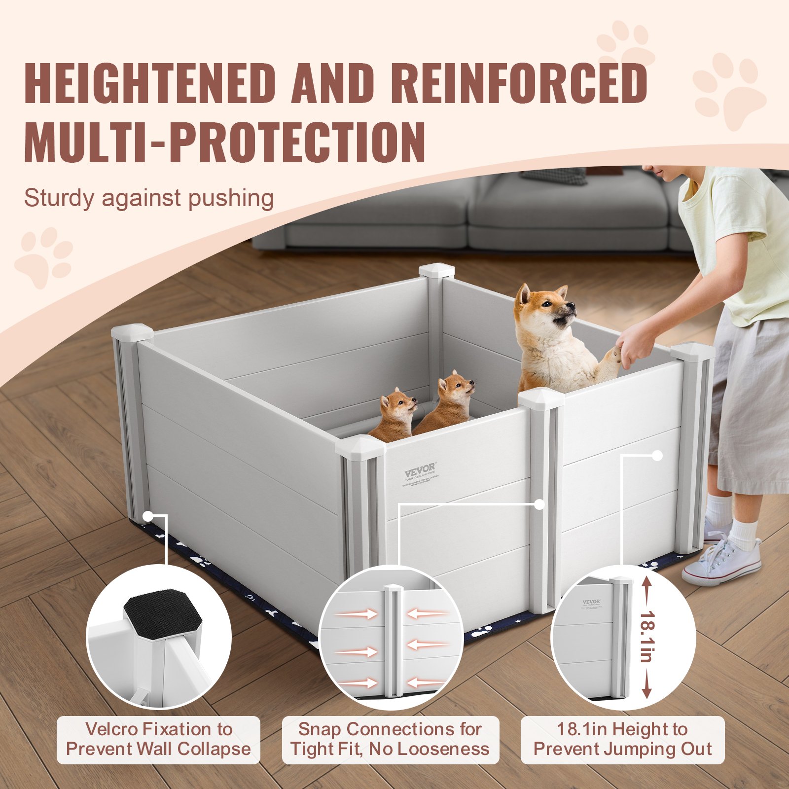 VEVOR Box per il Parto dei Cani, 98 x 98 x 46 cm Box Parto a per Cani e Cuccioli, Recinto per Parto Cuccioli con Sponde, Tappetini Lavabili per Pipì Lavabile Sacchetti Portaoggetti, Box Parto Bianco