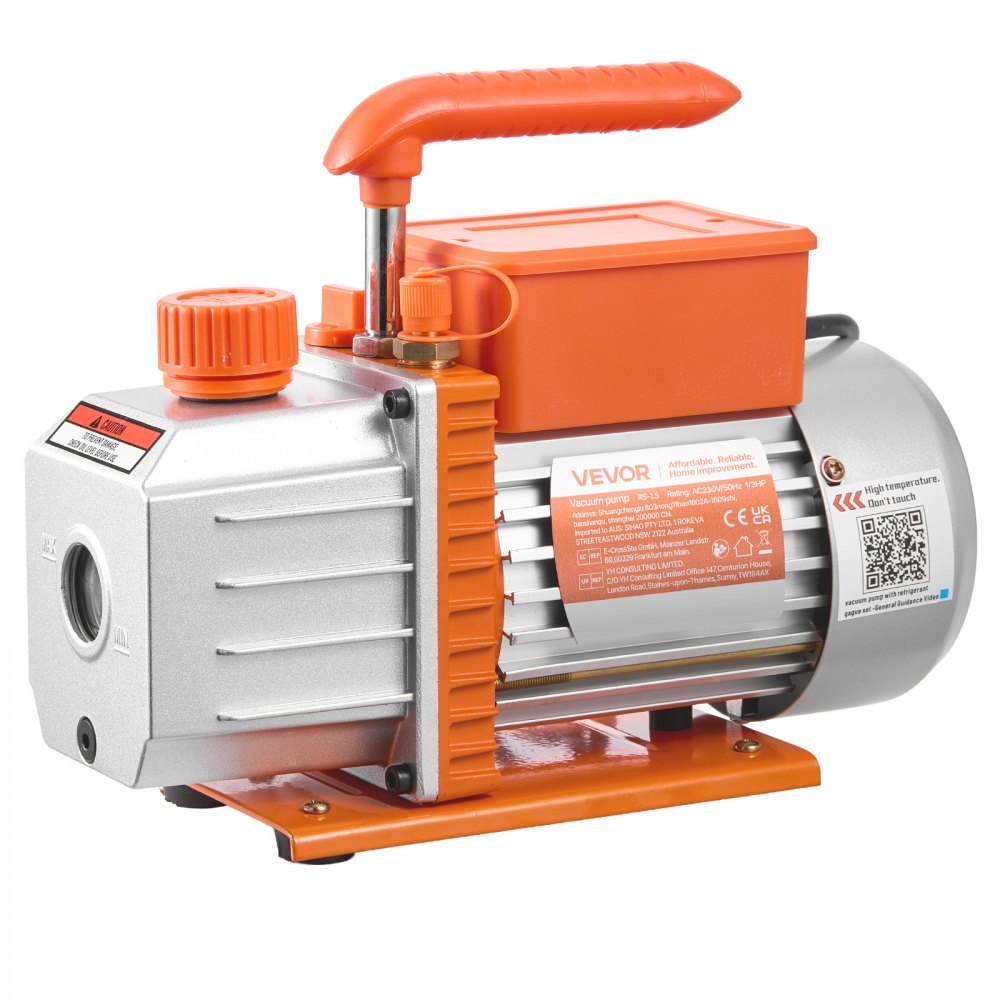 VEVOR Set Pompa per Vuoto e Manometro AC 4,5 CFM 127 L/min, Pompa per Vuoto HVAC a Palette Rotanti Monostadio, Kit Manometro per R134a R22 R410a R1234YF R32, con per HVAC per Auto