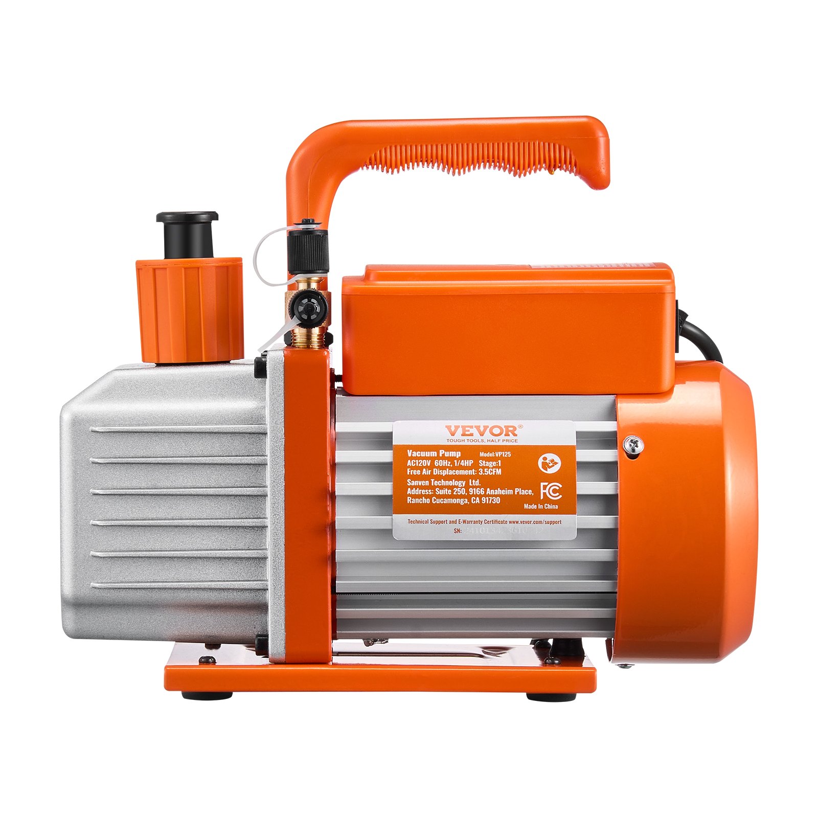 VEVOR vacuum pump, 3.5 CFM, HVAC single-stage rotary vane vacuum pump, for R134a, R22, and R410a systems, automotive AC vacuum pump kit with oil bottle, for automotive air conditioning maintenance and resin degassing