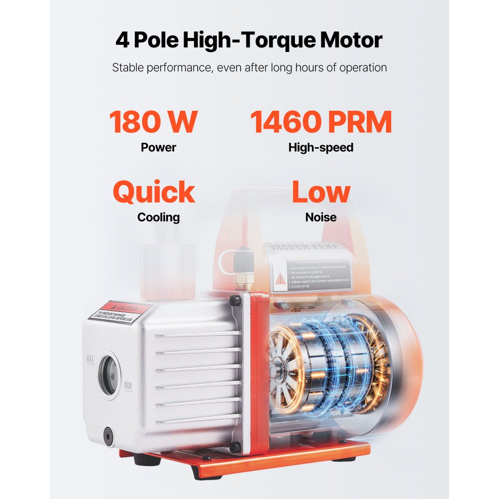 VEVOR Kit Pompa a Vuoto da 110 L/min, Kit Camera di Degasaggio 11,36 L, Pompa per Vuoto Monostadio, Coperchio in Vetro Temperato, Tubo 1,5 m, per Stabilizzare Resina Siliconica Degassante Legno