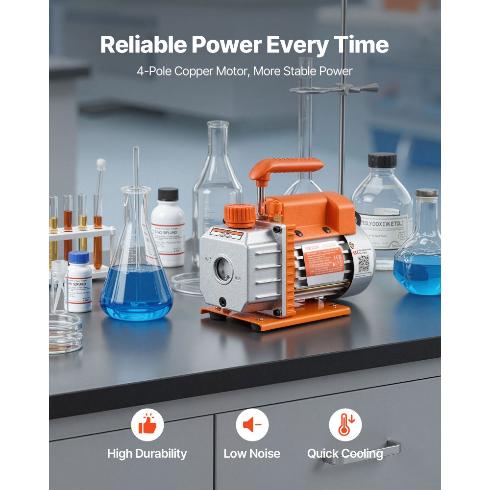 VEVOR Pompa per Vuoto 3,5 CFM 99 L/min Camera per Vuoto Acciaio Inossidabile 18,92 L, 1 Stadio con Coperchio in Vetro Temperato, Kit di Pompa con Tubo da 1,5 m per Stabilizzazione del Legno