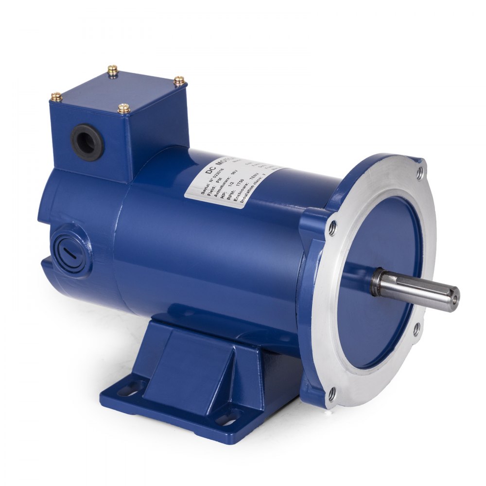 VEVOR Motore DC da 1/2 HP a magnete permanente velocità nominale 1750 giri/min 90 V motore elettrico custodia blu facile da installare per industria leggera, tessile, chimica, stampa