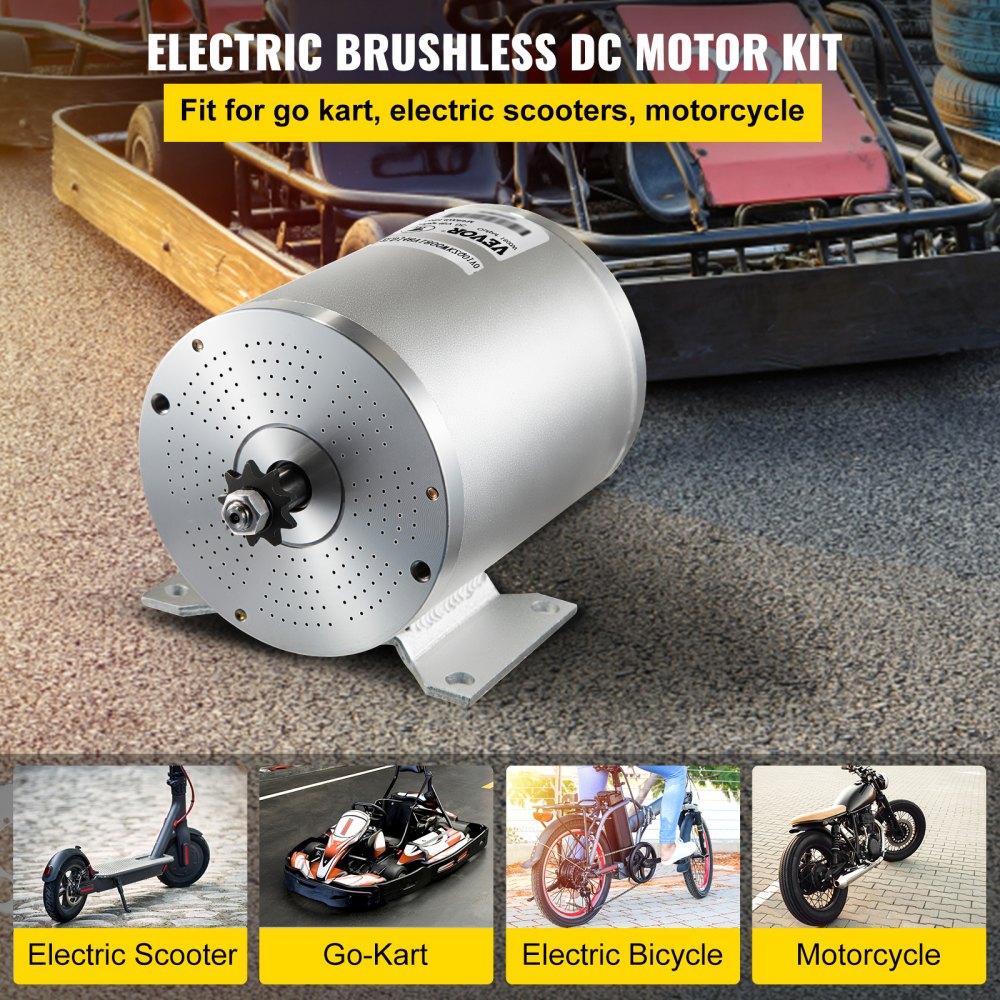 VEVOR Motore Elettrico Brushless  48V DC 1800 Watt con Controller e Caricabatterie Pignone 9 Denti T8F Catena e Staffa di Montaggio per Go Kart Scooter e Bici Elettrica