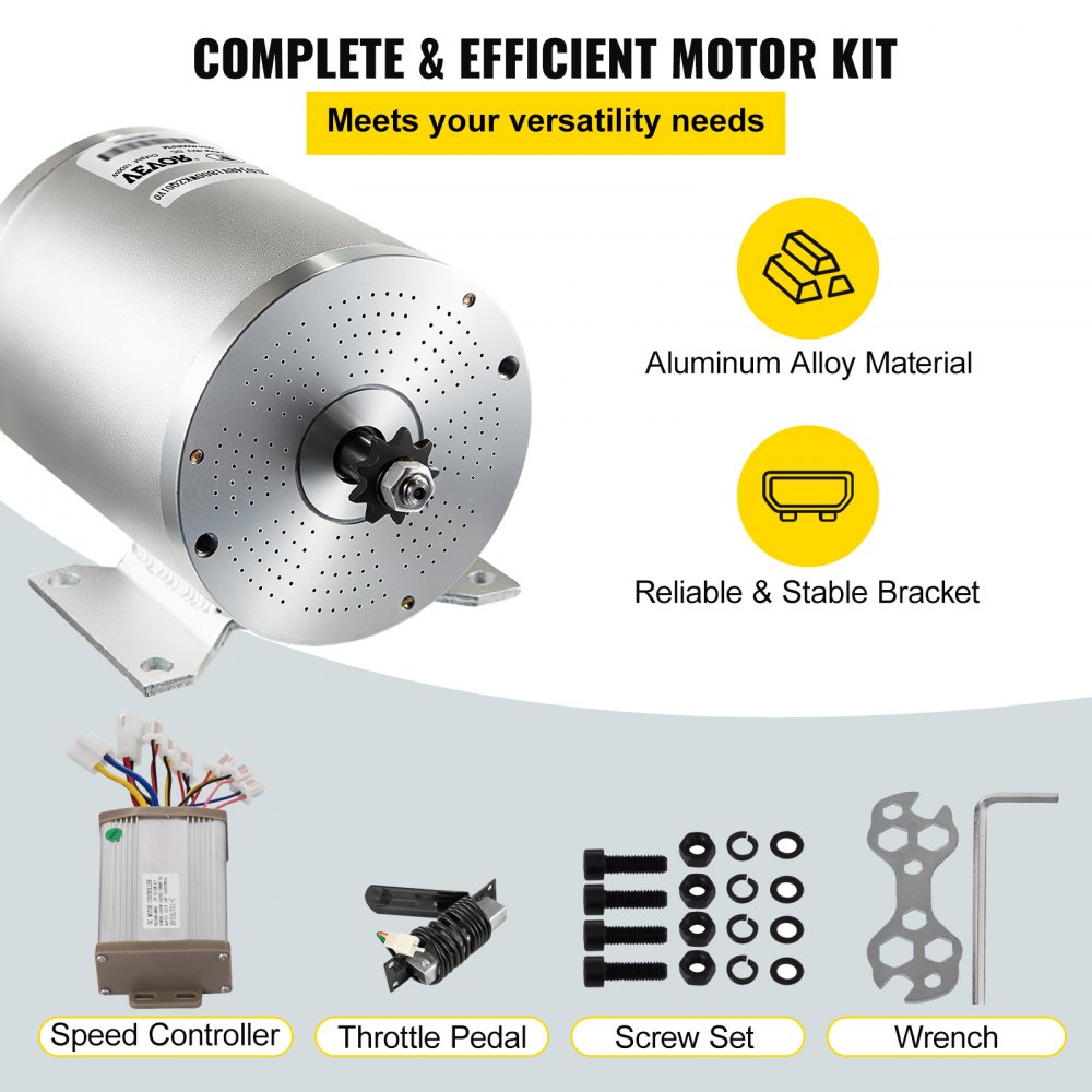 VEVOR Motore DC 1800W 48V Senza Spazzole con Controller e Pedale Motor 4500 giri / min Motore Elettrico DC
