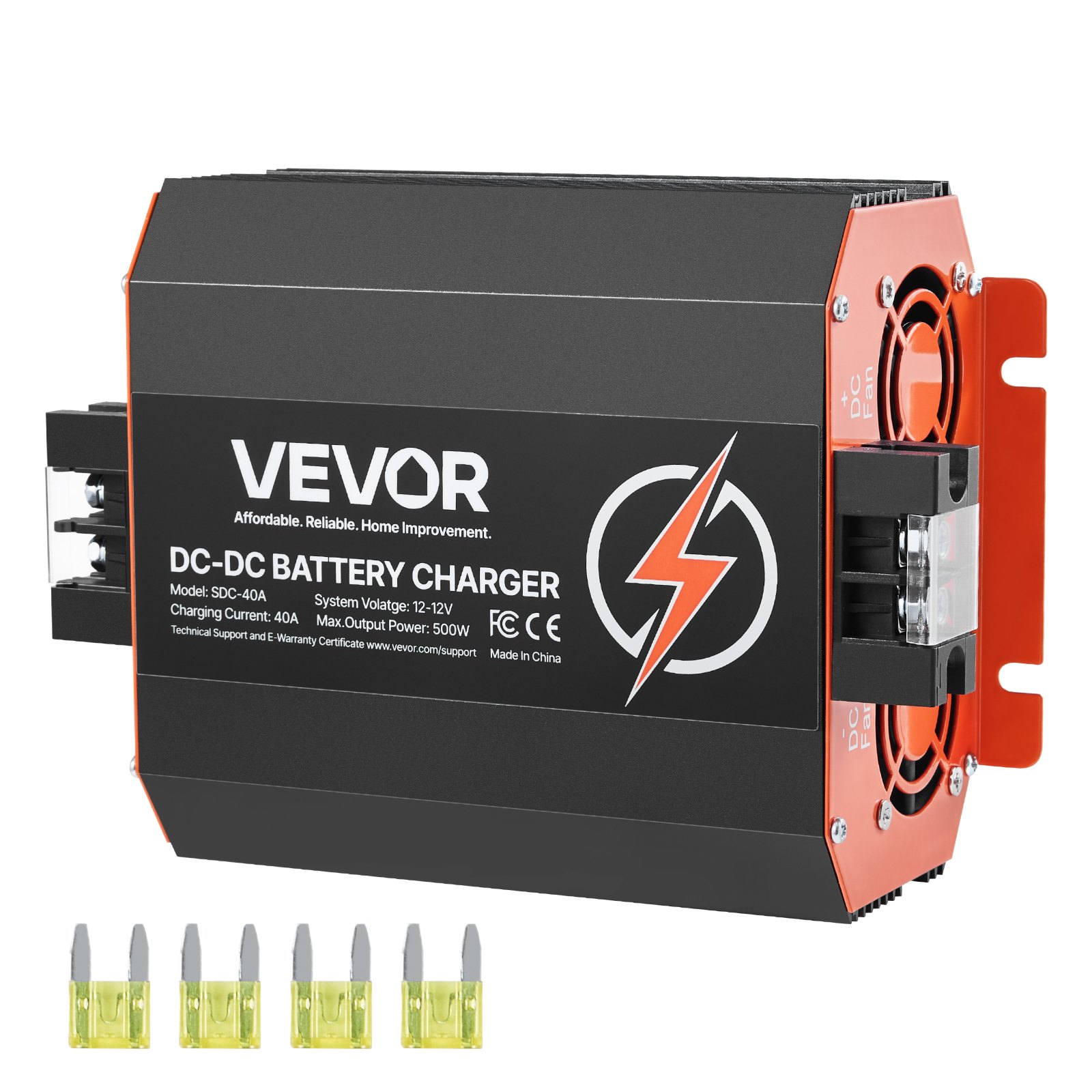 VEVOR Caricabatterie 12V 40A DC/DC, 500 W, Caricabatteria di Bordo per Batterie al Piombo, al Litio, AGM, GEL e Allagate, Ricarica Intelligente, per Camper, Veicoli Commerciali, Barche