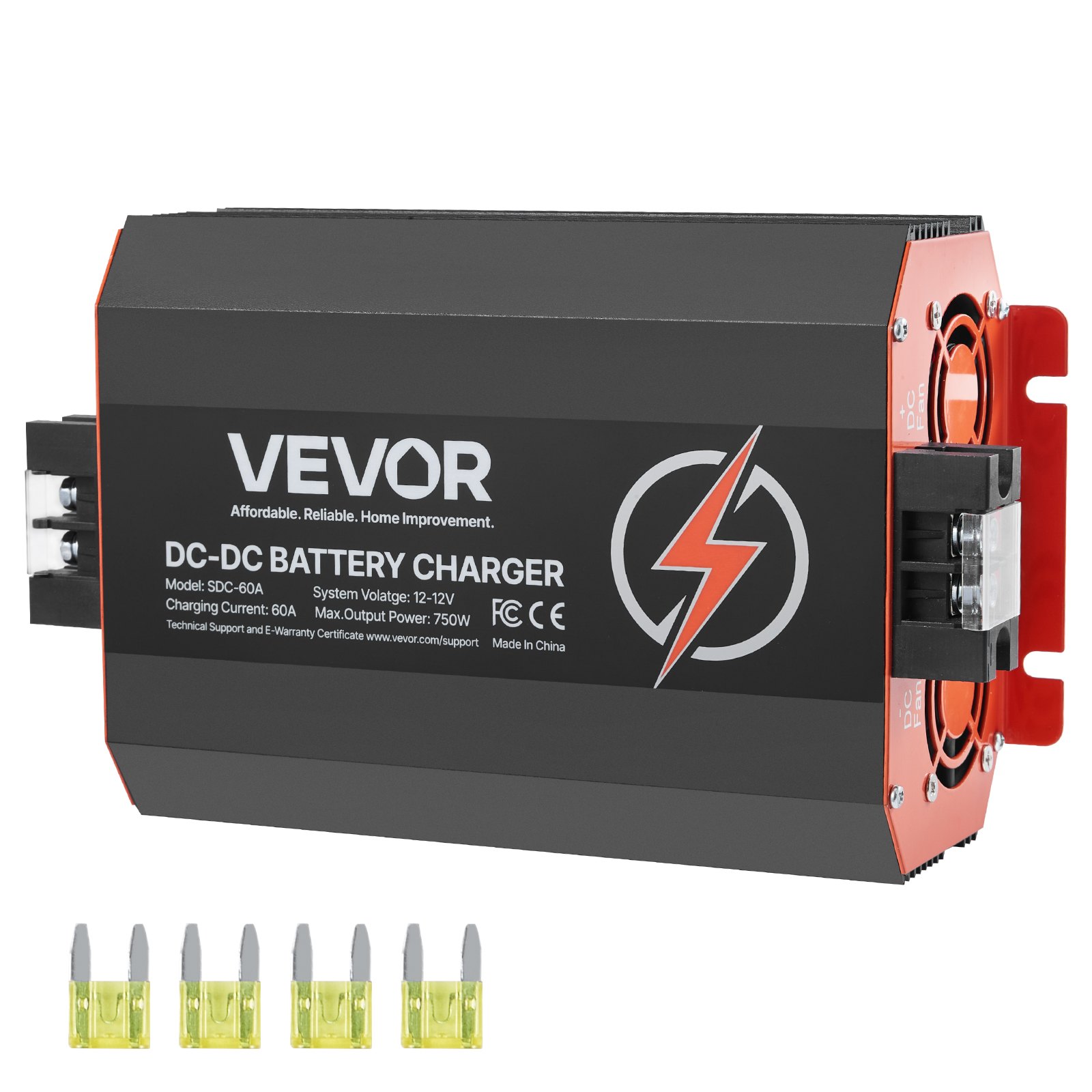VEVOR Caricabatterie 12V 60A DC/DC, 750 W, Caricabatteria di Bordo per Batterie al Piombo, al Litio, AGM, GEL e Allagate, Ricarica Intelligente, per Camper, Veicoli Commerciali, Barche