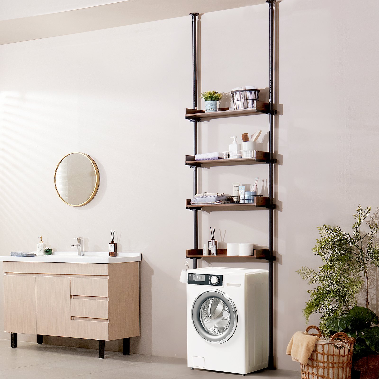 VEVOR Scaffale Portaoggetti Salvaspazio Supporto Sopra WC Regolabile 4 Ripiani, Acciaio a Basso Carbonio sopra WC, Scaffale per Bagno, Scaffale Porta Utensili per Bagno Sopra WC, Lavanderia