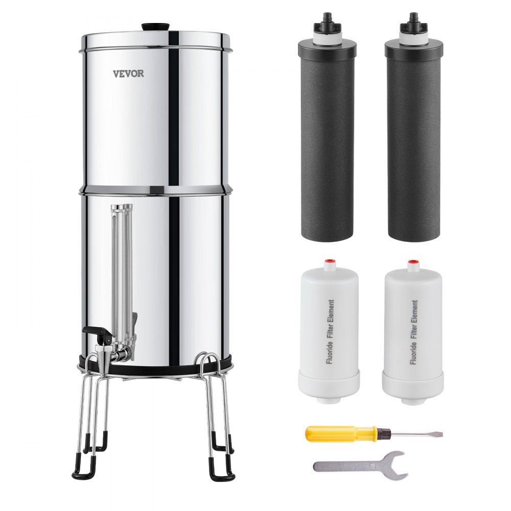 VEVOR Sistema di Filtraggio Acqua Gravità Filtro 7+7,5 L Acciaio Inox 4 Filtri