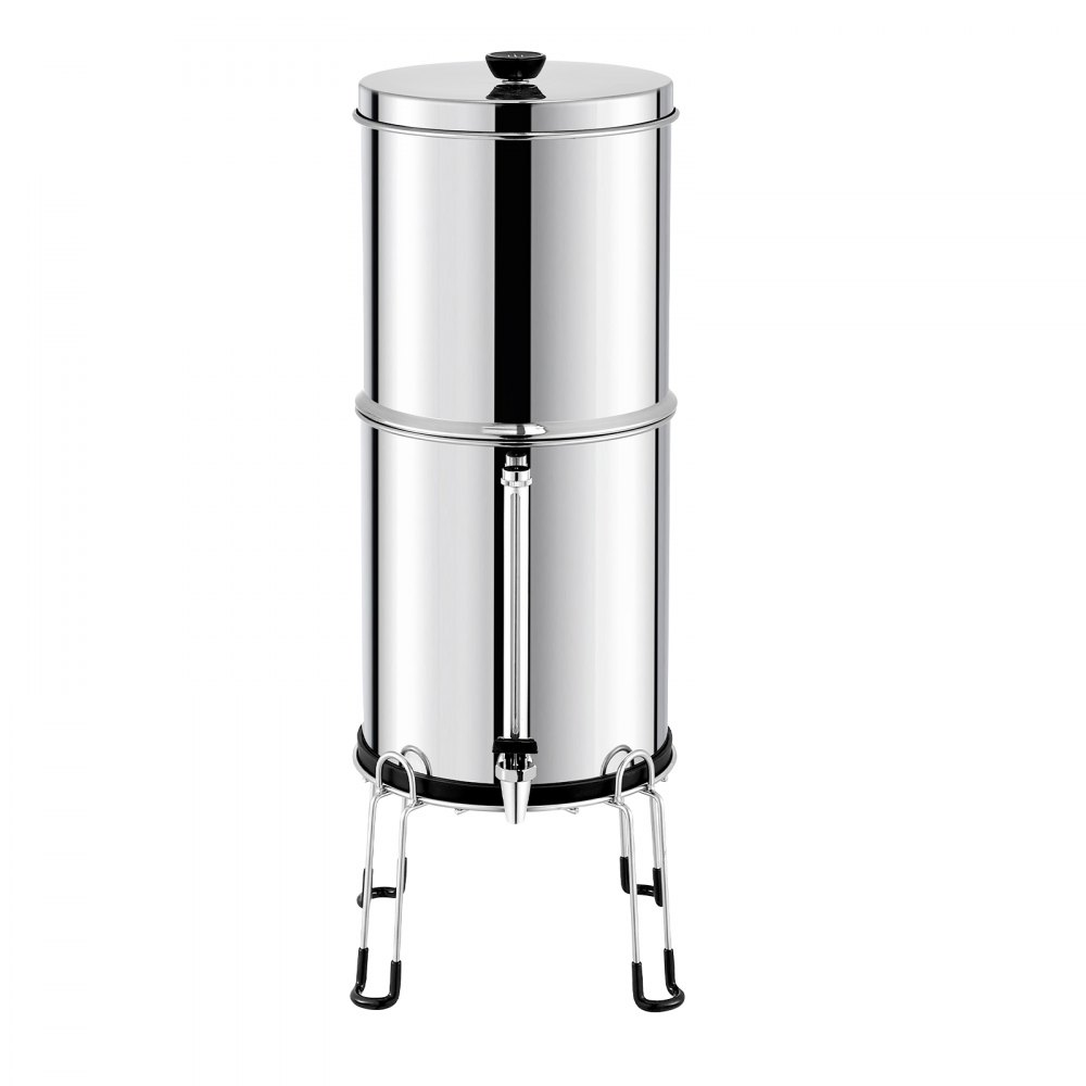 VEVOR Sistema di Filtraggio Acqua a Gravità Sistema in Acciaio Inox Sistema Filtraggio Acqua 7+7,5 L, Riduce Piombo e Cloro, con 2 Filtri al Carbone e 2 Filtri di Defluorurazione e Rubinetto Camper