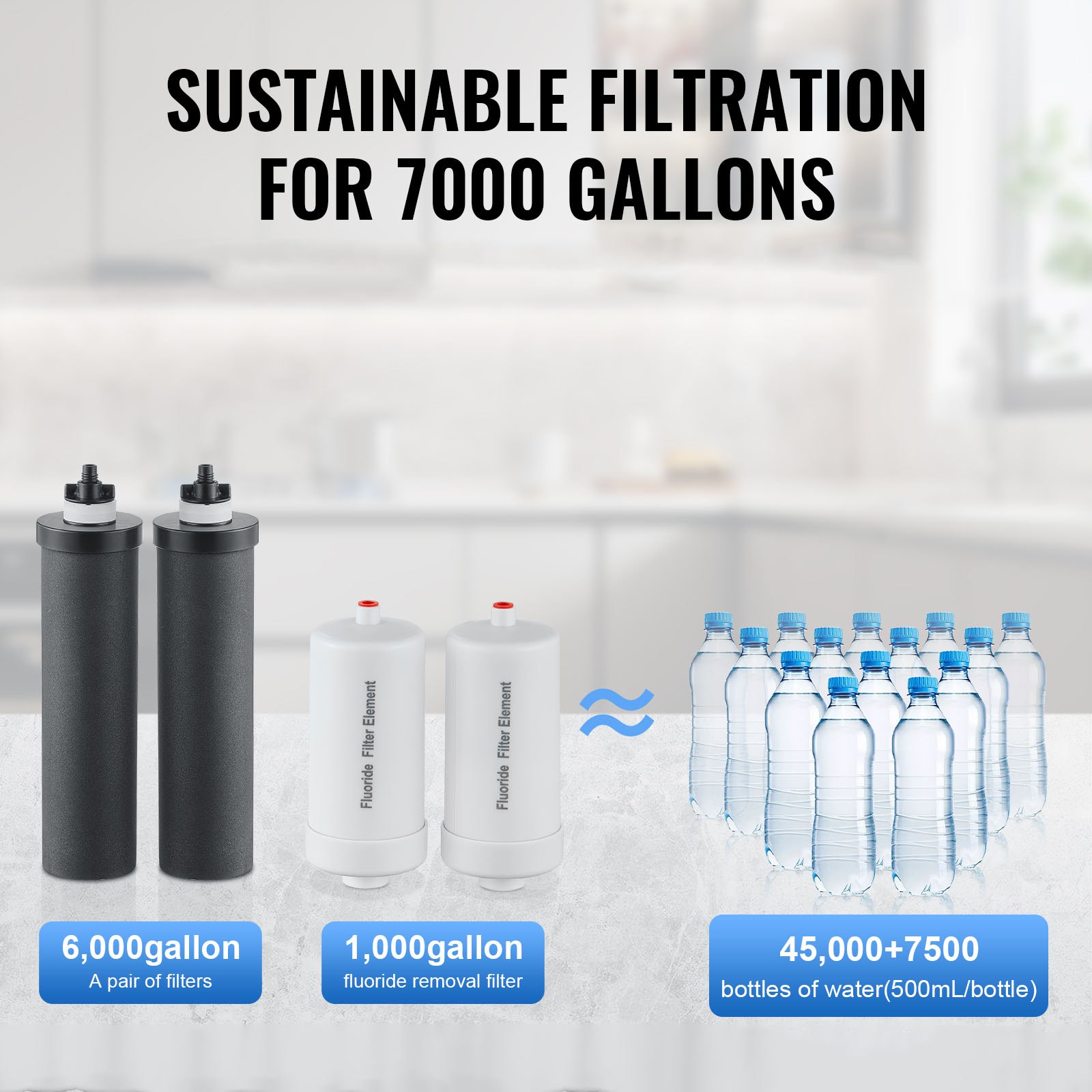 VEVOR Sistema di Filtraggio Acqua a Gravità Sistema in Acciaio Inox Sistema Filtraggio Acqua 7+7,5 L, Riduce Piombo e Cloro, con 2 Filtri al Carbone e 2 Filtri di Defluorurazione e Rubinetto Camper