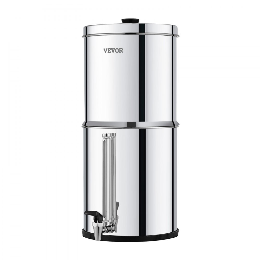 VEVOR Sistema di Filtraggio Acqua a Gravità Sistema in Acciaio Inox Sistema Filtraggio Acqua 7+8,5 L, Riduce Piombo e Cloro, con 2 Filtri al Carbone e Rubinetto del Livello dell'Acqua, per Camper