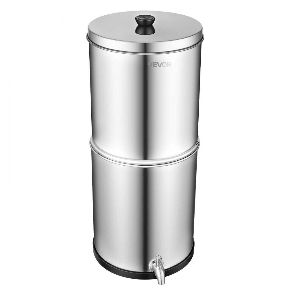 VEVOR Sistema di Filtraggio dell'Acqua a Gravità, Filtro per Acqua a Gravità in Acciaio Inox 304 11,36 Litri con Filtri a Carbone Attivo Ceramica per Campeggio Uso Domestico Viaggio in Camper