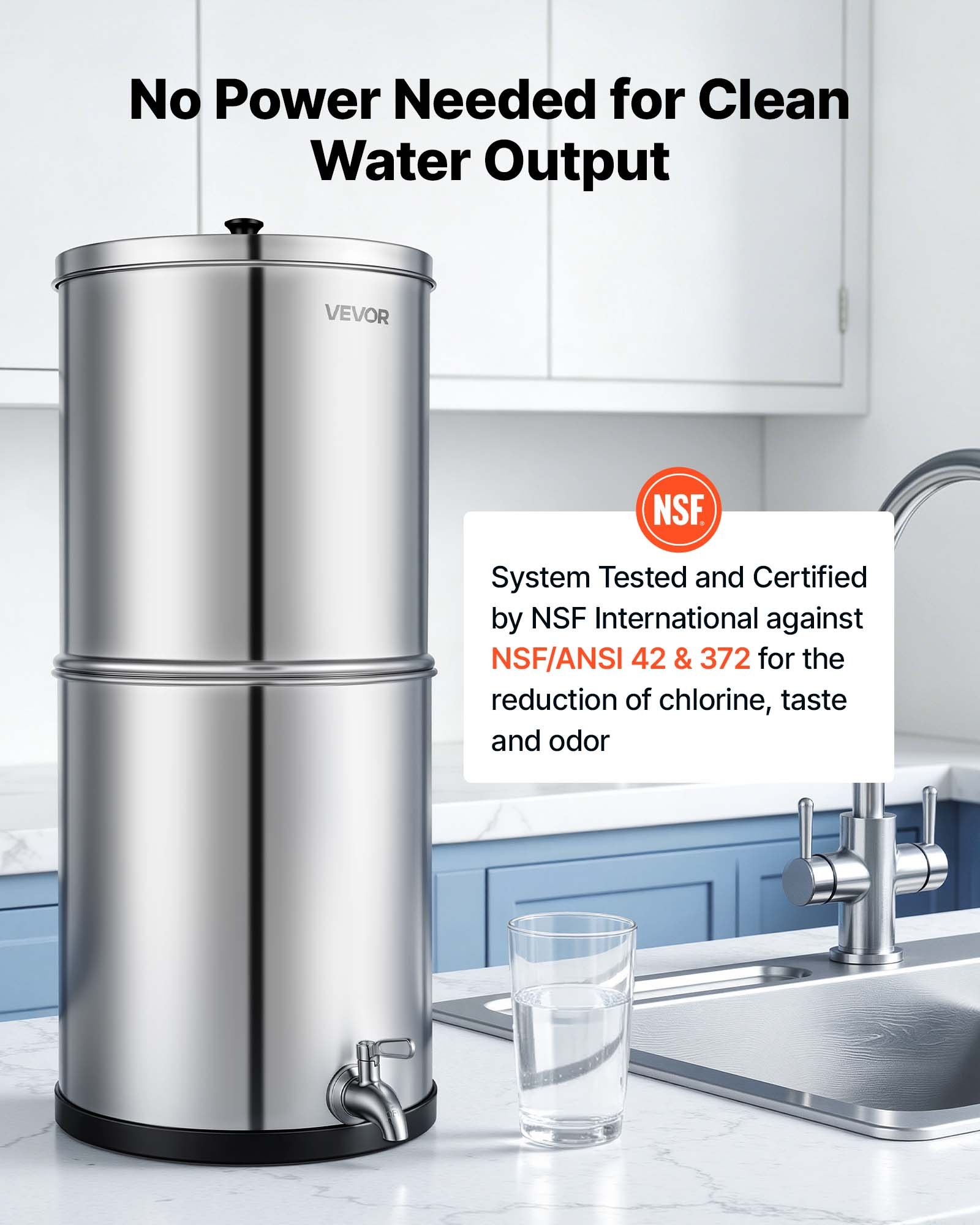 VEVOR Sistema di Filtraggio dell'Acqua a Gravità, Filtro per Acqua a Gravità in Acciaio Inox 304 11,36 Litri con Filtri a Carbone Attivo Ceramica per Campeggio Uso Domestico Viaggio in Camper