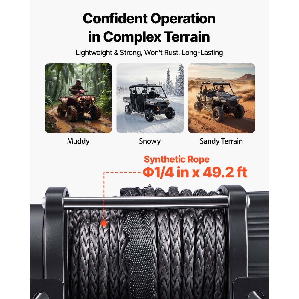 VEVOR Verricello Elettrico con Cavo Metallico da 2721 kg, Verricello Elettrico da 12 V CC per ATV/UTV Fuoristrada con Fune Sintetica Ø 6 mm x 15 m, Telecomando Wireless e Cablato, Impermeabile IP55