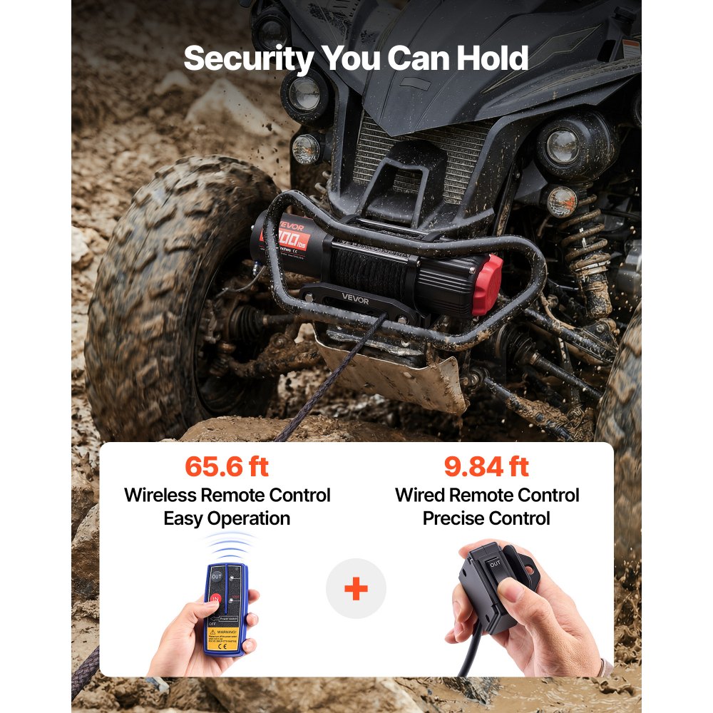 VEVOR Verricello Elettrico con Cavo Metallico da 2721 kg, Verricello Elettrico da 12 V CC per ATV/UTV Fuoristrada con Fune Sintetica Ø 6 mm x 15 m, Telecomando Wireless e Cablato, Impermeabile IP55