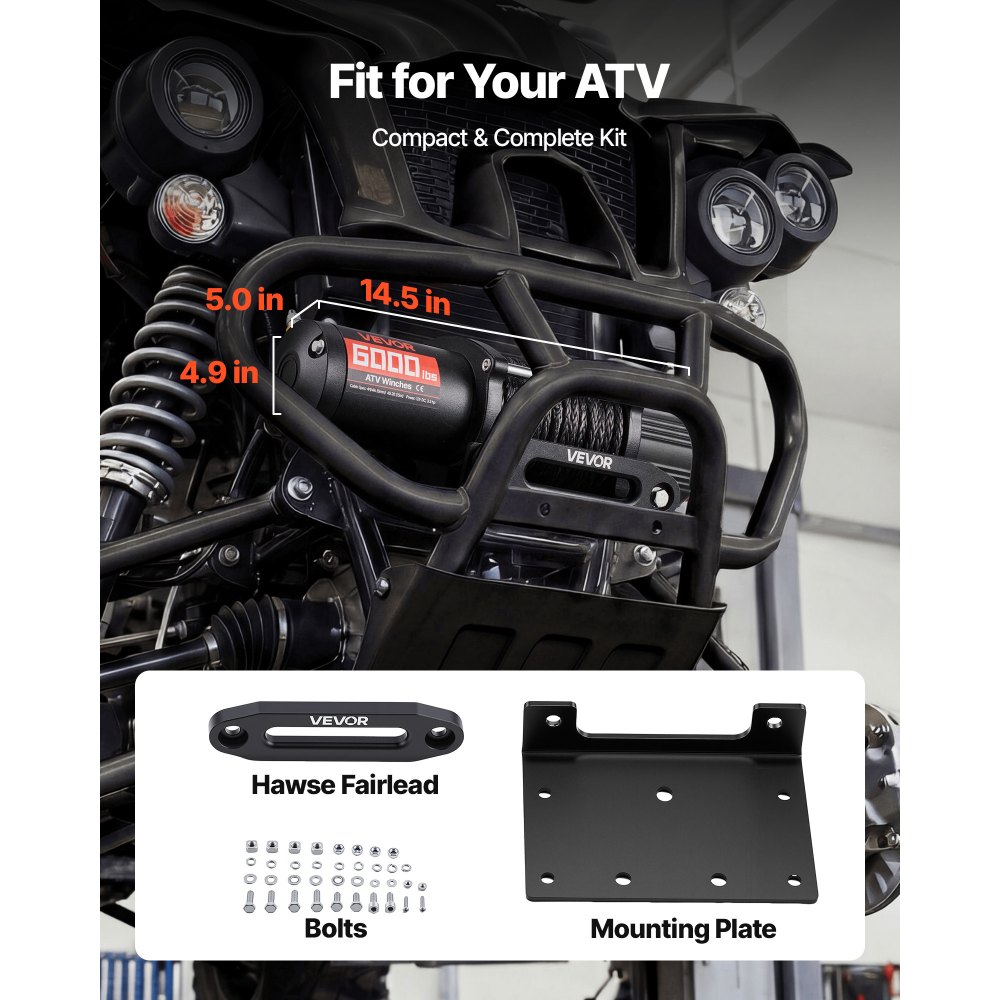 VEVOR Verricello Elettrico con Cavo Metallico da 2721 kg, Verricello Elettrico da 12 V CC per ATV/UTV Fuoristrada con Fune Sintetica Ø 6 mm x 15 m, Telecomando Wireless e Cablato, Impermeabile IP55