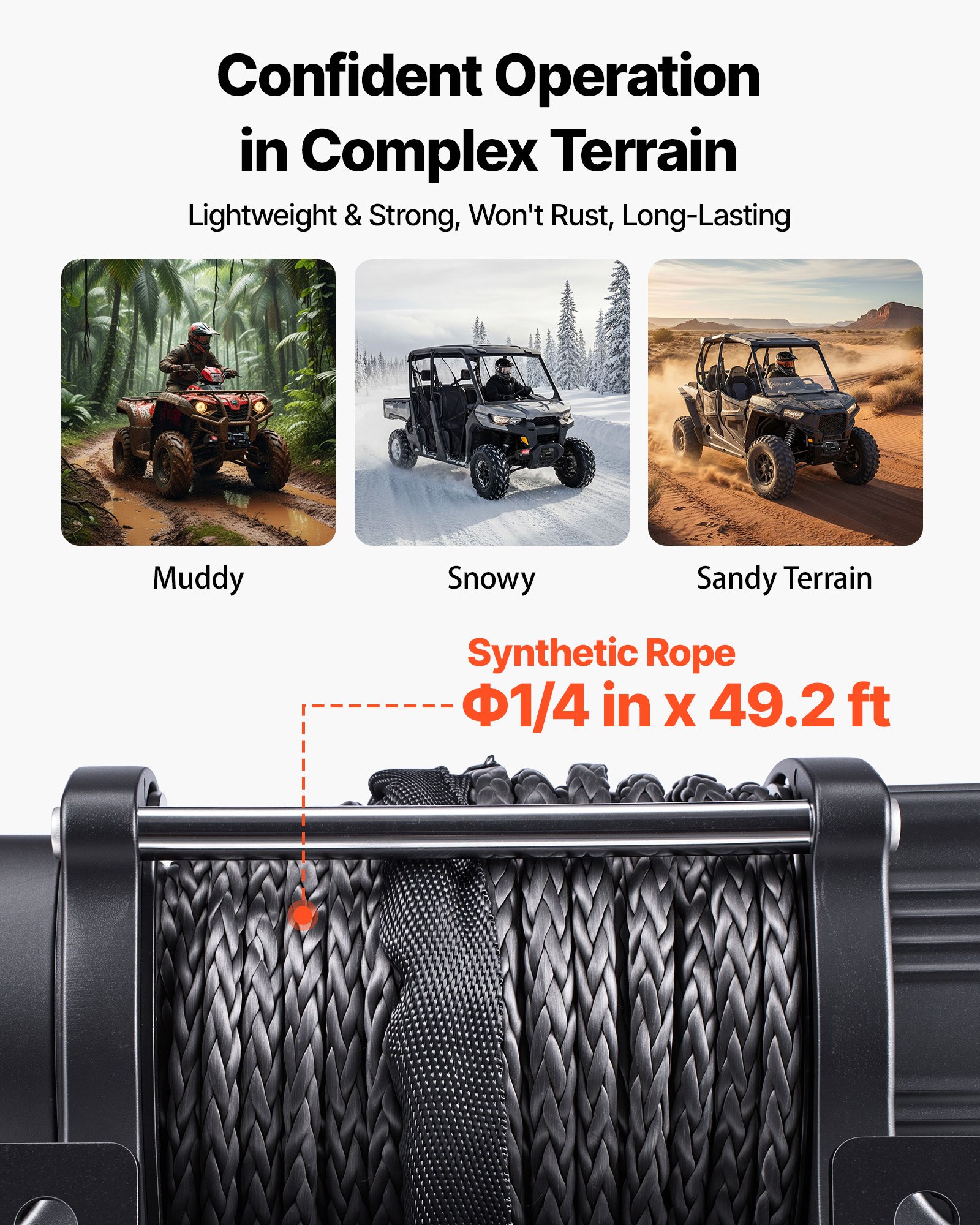 VEVOR Verricello Elettrico con Cavo Metallico da 2721 kg, Verricello Elettrico da 12 V CC per ATV/UTV Fuoristrada con Fune Sintetica Ø 6 mm x 15 m, Telecomando Wireless e Cablato, Impermeabile IP55