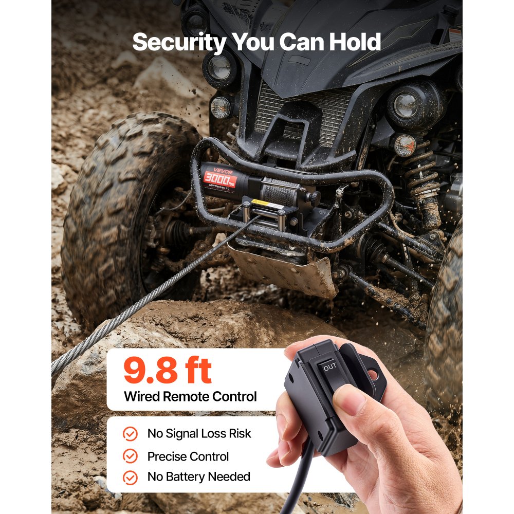 VEVOR Verricello Elettrico con Cavo da 1360 kg, Verricello Elettrico da 12 V CC per ATV/UTV Fuoristrada con Fune in Acciaio Ø 5 mm x 12 m, Telecomando Cablato, Impermeabile IP55 per Recupero Stradale