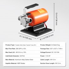 VEVOR Pompa Trasferimento dell'Acqua Portatile 12V 360 GPH 1/10 HP Tubo