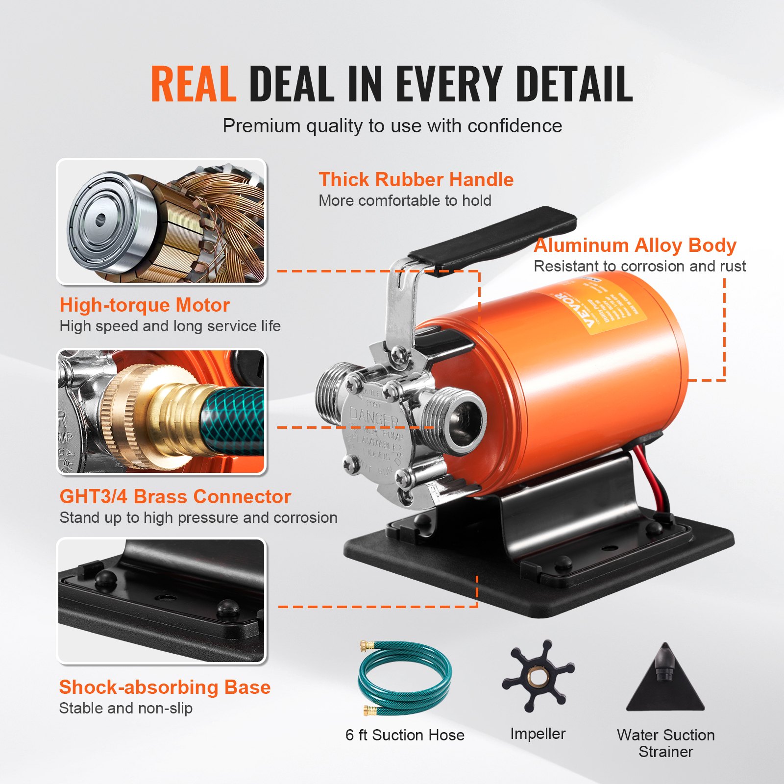 VEVOR Pompa Trasferimento dell'Acqua 12 V CC 360 GPH 1/10 HP, Pompa Elettrica Portatile per Giardino Barile per l'Acqua Piovana, Piscina, Stagno, Vasca Idromassaggio, Drenaggio dell'Acquario