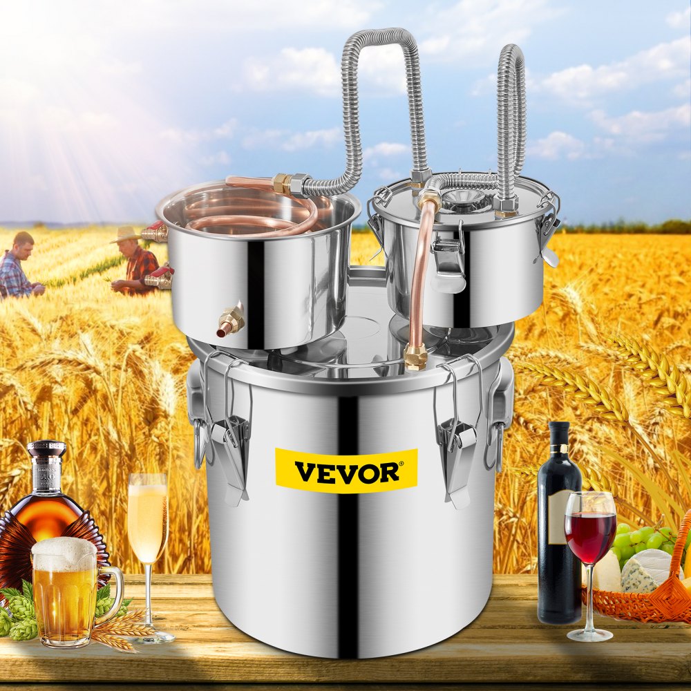 VEVOR alambicco distillatore con Pompa Fusto Doppio da 19L/5GAL Caldaia per Acqua al Chiaro di Luna Distillatore d'Acqua Alcolica