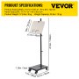 VEVOR Supporto da Pavimento Regolabile 50 -120 cm, Tavolo di Leggio per Libri con Rotelle, Supporto Capacità da 15 kg, Uso per Casa, Ufficio, Scuola in Cucina, Dormitorio, Classe, Biblioteca, ecc.