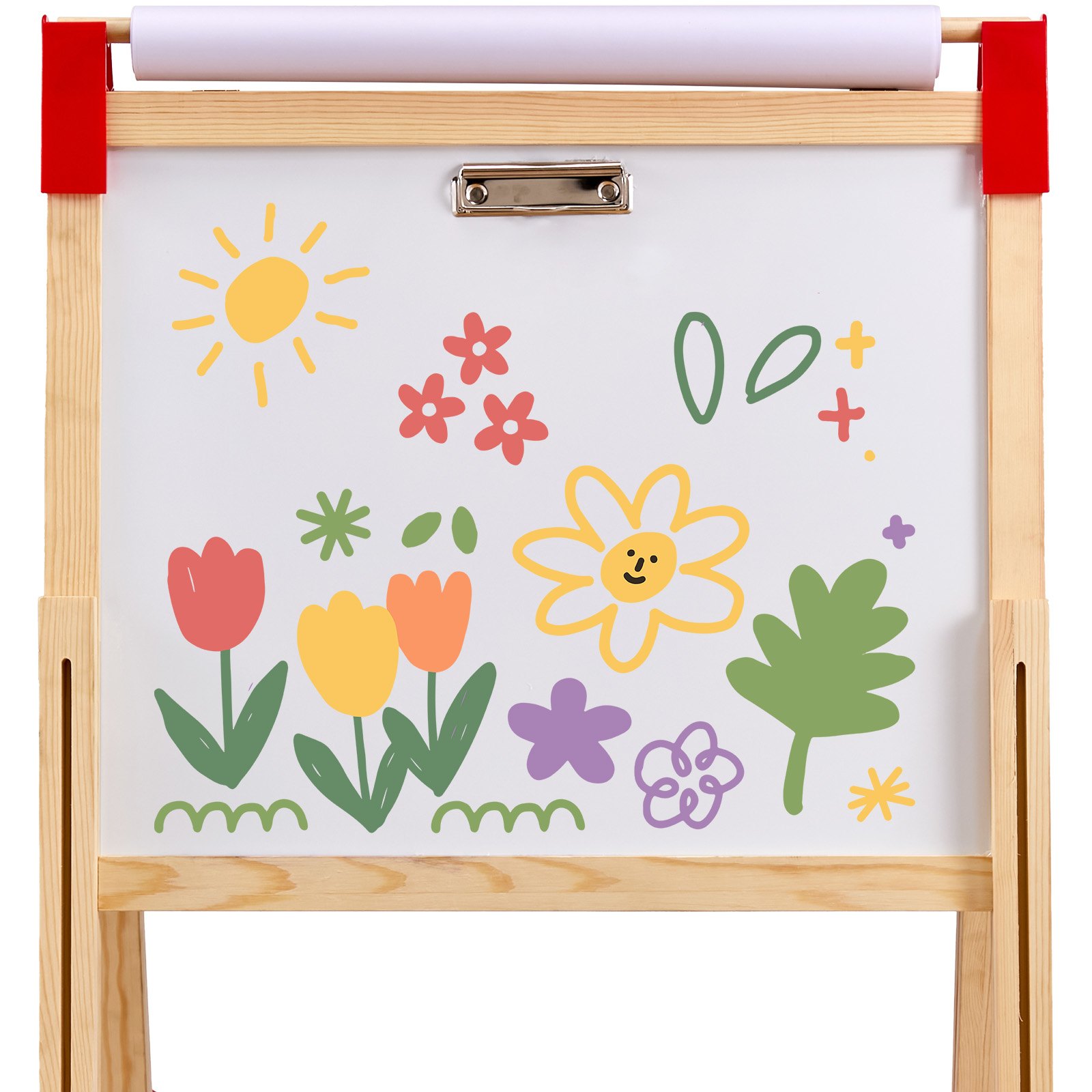 VEVOR Cavalletto da Arte per Bambini 3 in 1, Cavalletto da Arte in Legno a Doppia Faccia con Lavagna Magnetica e Rotolo di Carta, Tavolo da Disegno Regolabile con Accessori per Pittura per Ragazzi