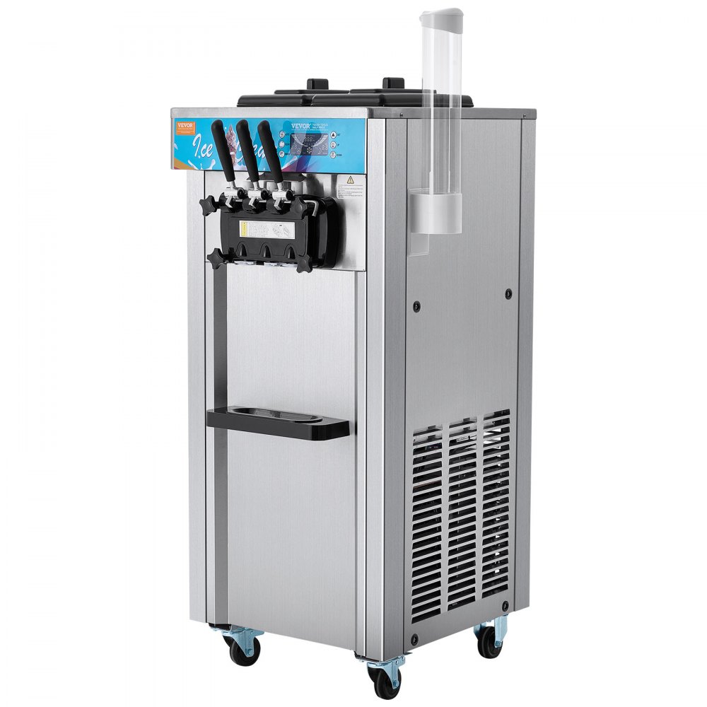 VEVOR Commercial Soft Serve Ice Cream Machine, 21-31 l/h Capacity, Freestanding Soft Serve Ice Cream Machine with 3 Flavors, 2 x 5.5 L Stainless Steel Cylinders, LED Panel, Automatic Pre-Cooling, for Restaurant Bars