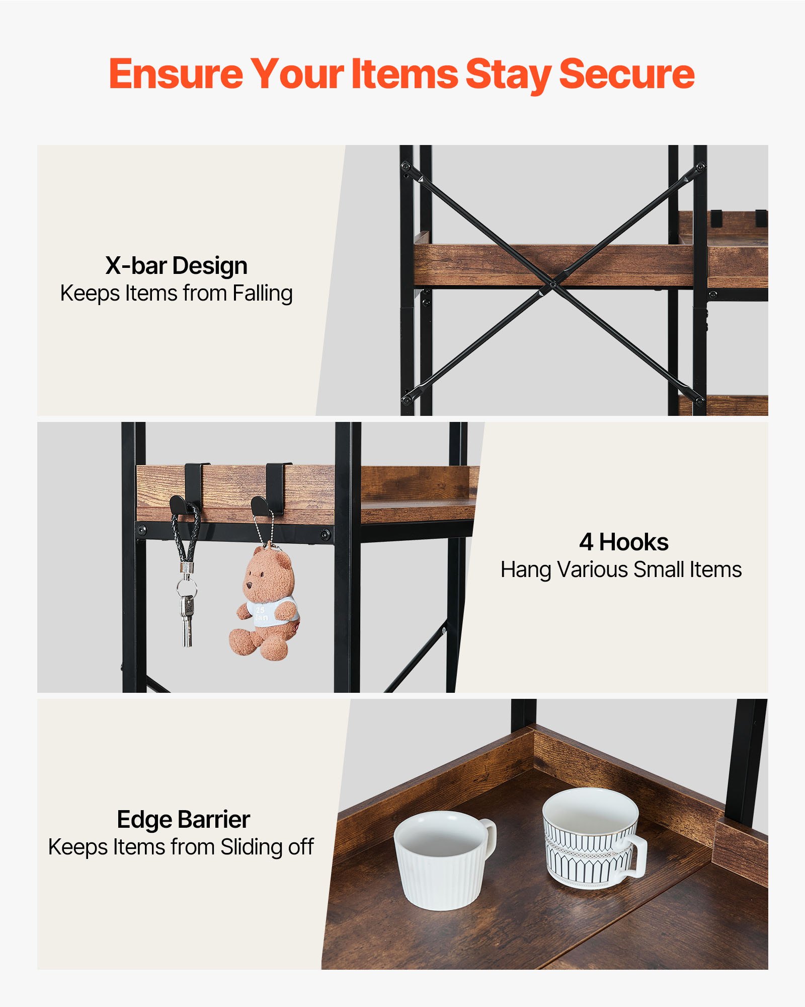 VEVOR Libreria Angolare a 5 Ripiani, Scaffale ad Angolo con 4 Ganci, Libreria a L con Struttura in Metallo e Ripiani in Legno, Scaffale Espositivo Reversibile per Camera da Letto, Soggiorno, Ufficio