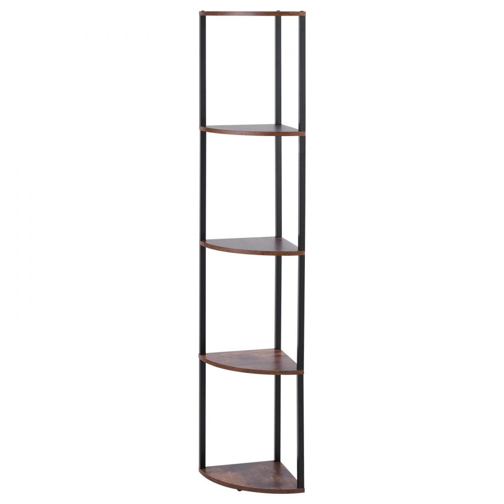 VEVOR Scaffale Angolare a 5 Ripiani, Supporto Angolare Alto con Luce LED, Mensole da Parete a Torre con Struttura in Metallo e Ripiani in Legno, Libreria Stretta per Camera da Letto, Soggiorno