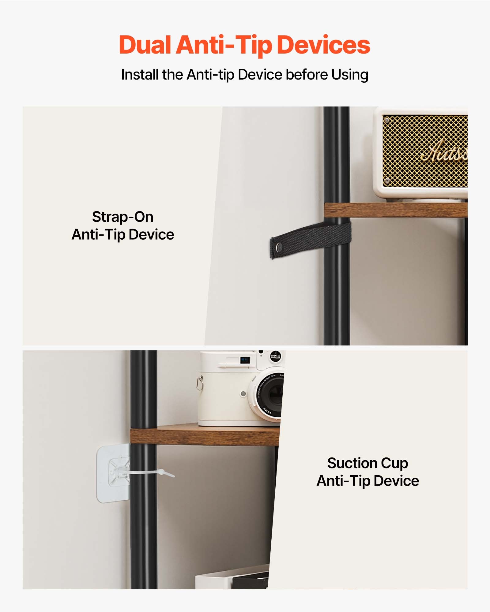 VEVOR Scaffale Angolare a 5 Ripiani, Scaffale ad Angolo con Luce LED e Ante, Mensole da Parete, Struttura in Metallo e Ripiani in Legno, Libreria Stretta per Casa e Ufficio, Marrone Rustico