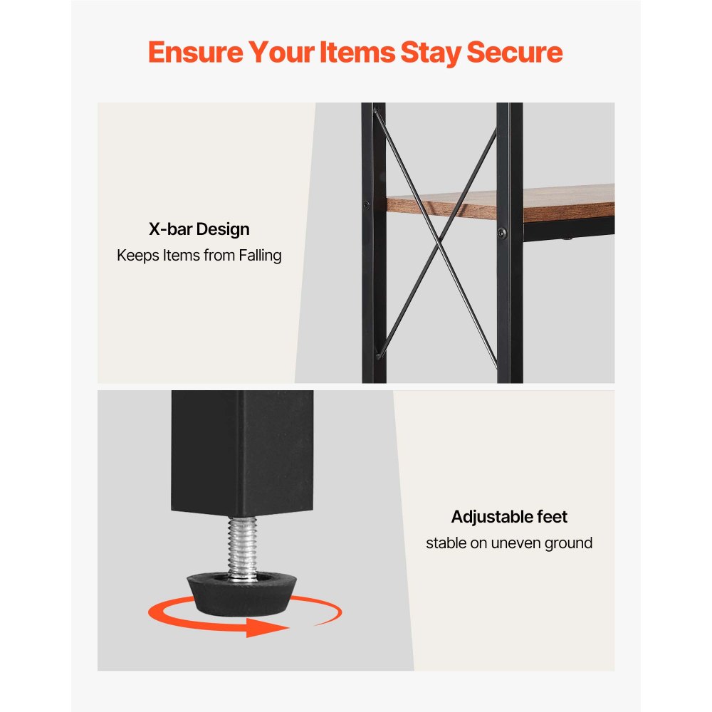 VEVOR Libreria Angolare a 7 Ripiani, Scaffale ad Angolo Alta, Grande Libreria a L con Struttura in Metallo e Ripiani in Legno, Scaffale Espositivo Reversibile per Camera da Letto, Soggiorno, Ufficio