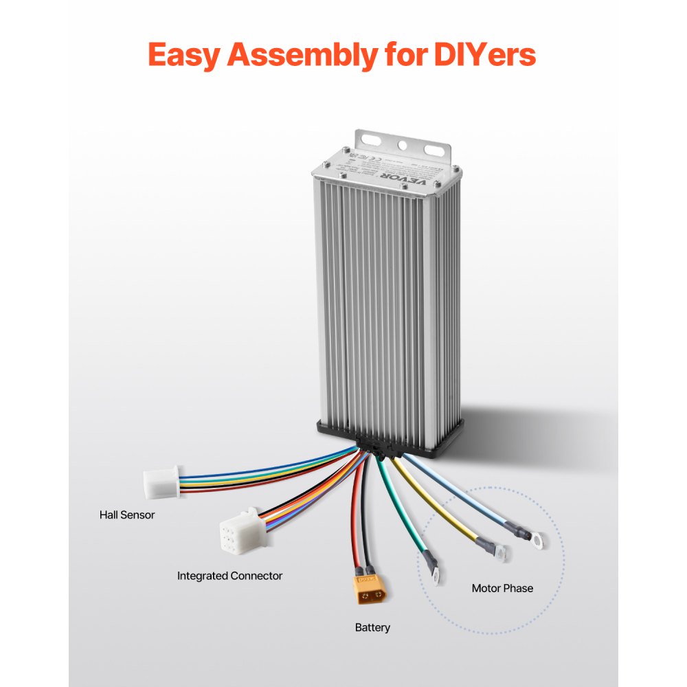 VEVOR 1800W Electric Brushless DC Motor Kit - 48V 4500 RPM Motor with Improved Speed Controller and Foot Pedal Throttle Kit for Go-Karts, E-Bikes, Motorcycles, Scooters, and DIY Projects