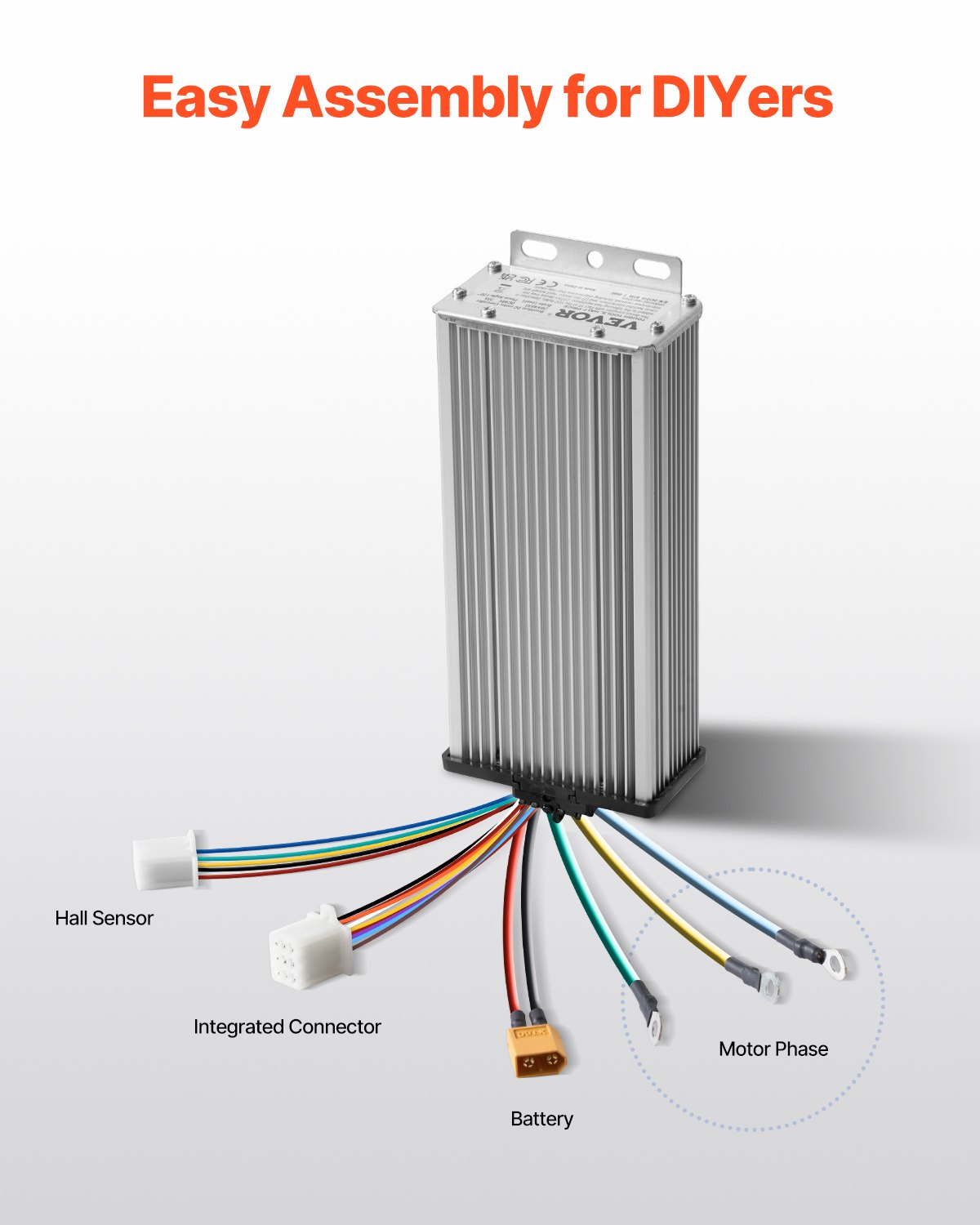 VEVOR Kit Motore Elettrico Senza Spazzole da 1800 W Motore Elettrico 48 V a 4500 Giri/min con Regolatore di Velocità Aggiornato e Kit Acceleratore a Pedale per Bici Elettrica, Moto, Scooter, Fai da Te