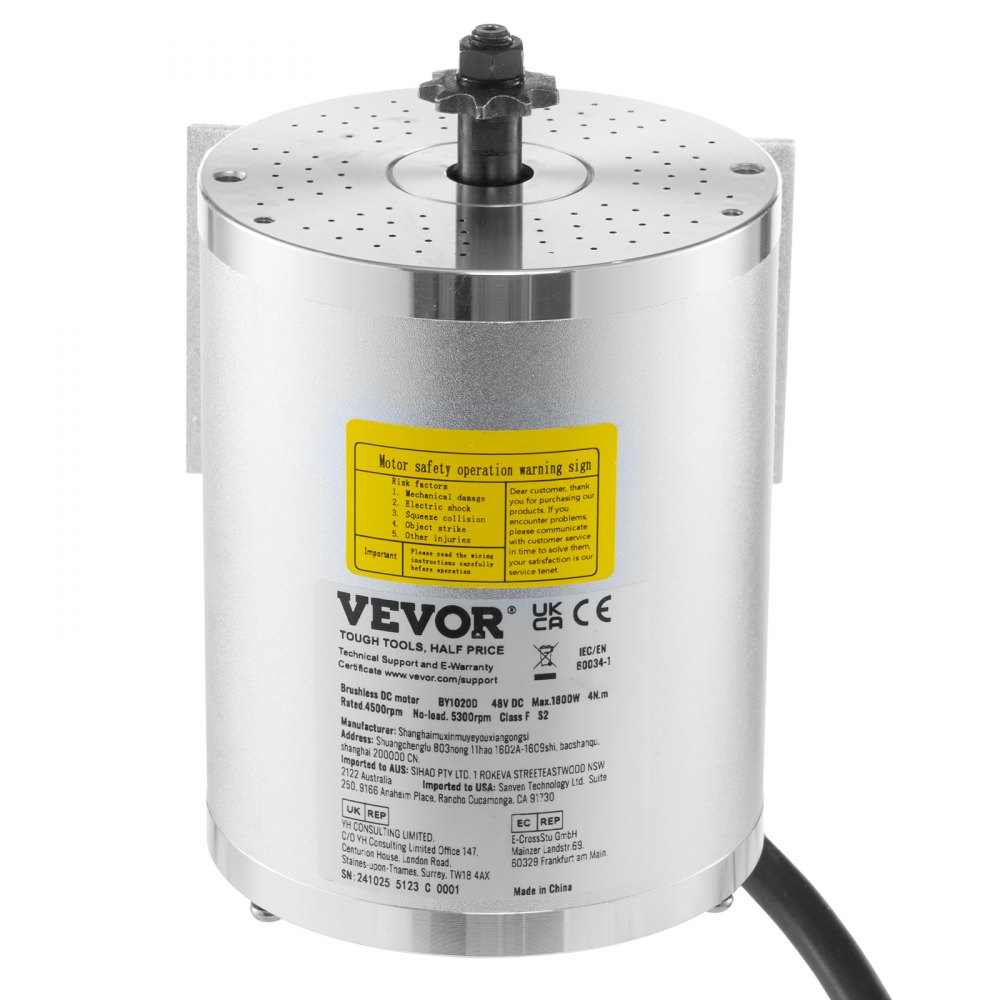 VEVOR Kit Motore Elettrico CC Senza Spazzole 1800 W Motore Elettrico 48 V a 4500 Giri/min con Regolatore di Velocità Aggiornato, kit Impugnatura Acceleratore per Go Kart, Bici Elettrica, Moto, Scooter