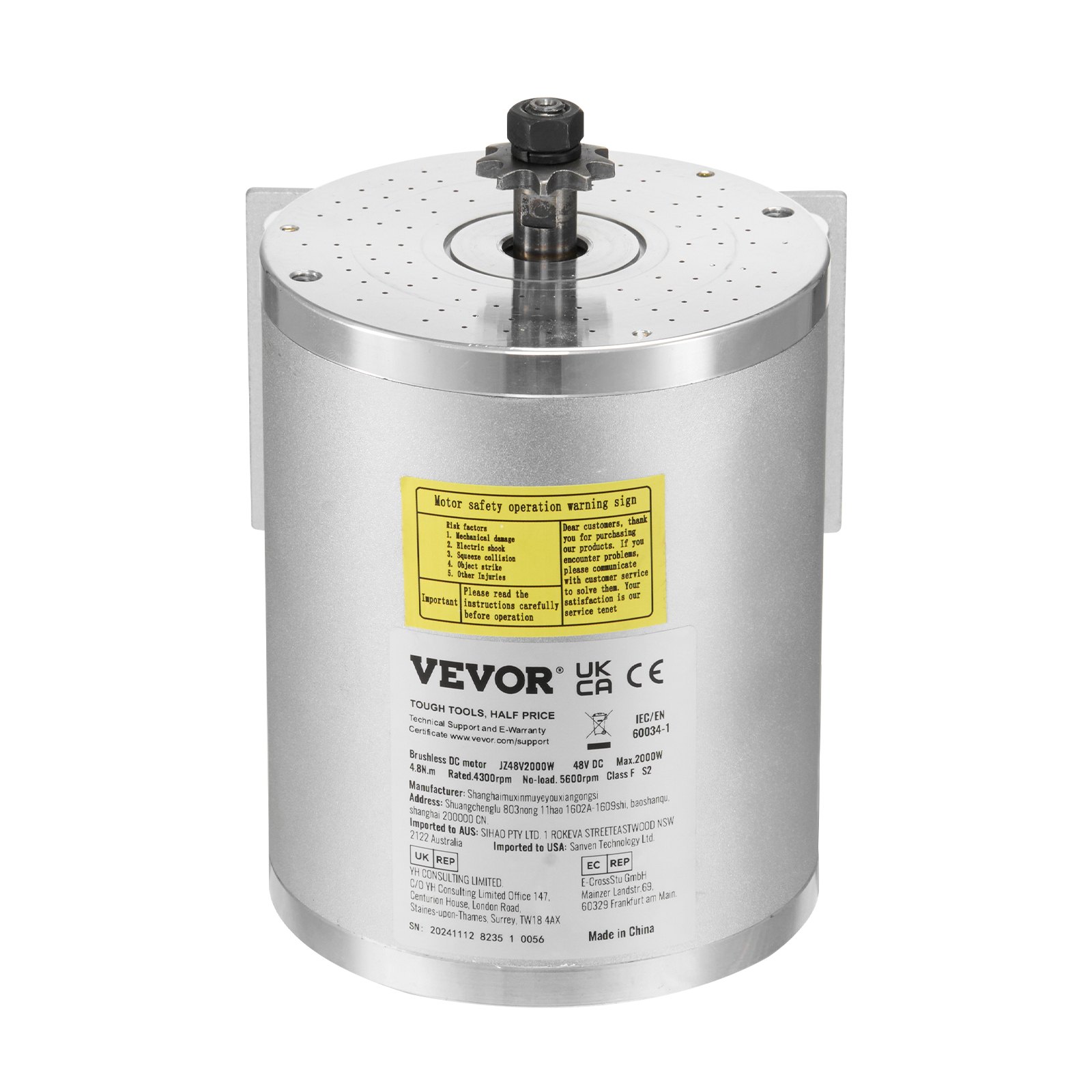 VEVOR 2000W Electric Brushless DC Motor Kit - 48V 4300 RPM 4.8 Nm Electric Motor with Improved Speed Controller, Ideal for Go-Karts, E-Bikes, Motorcycles, and Scooters