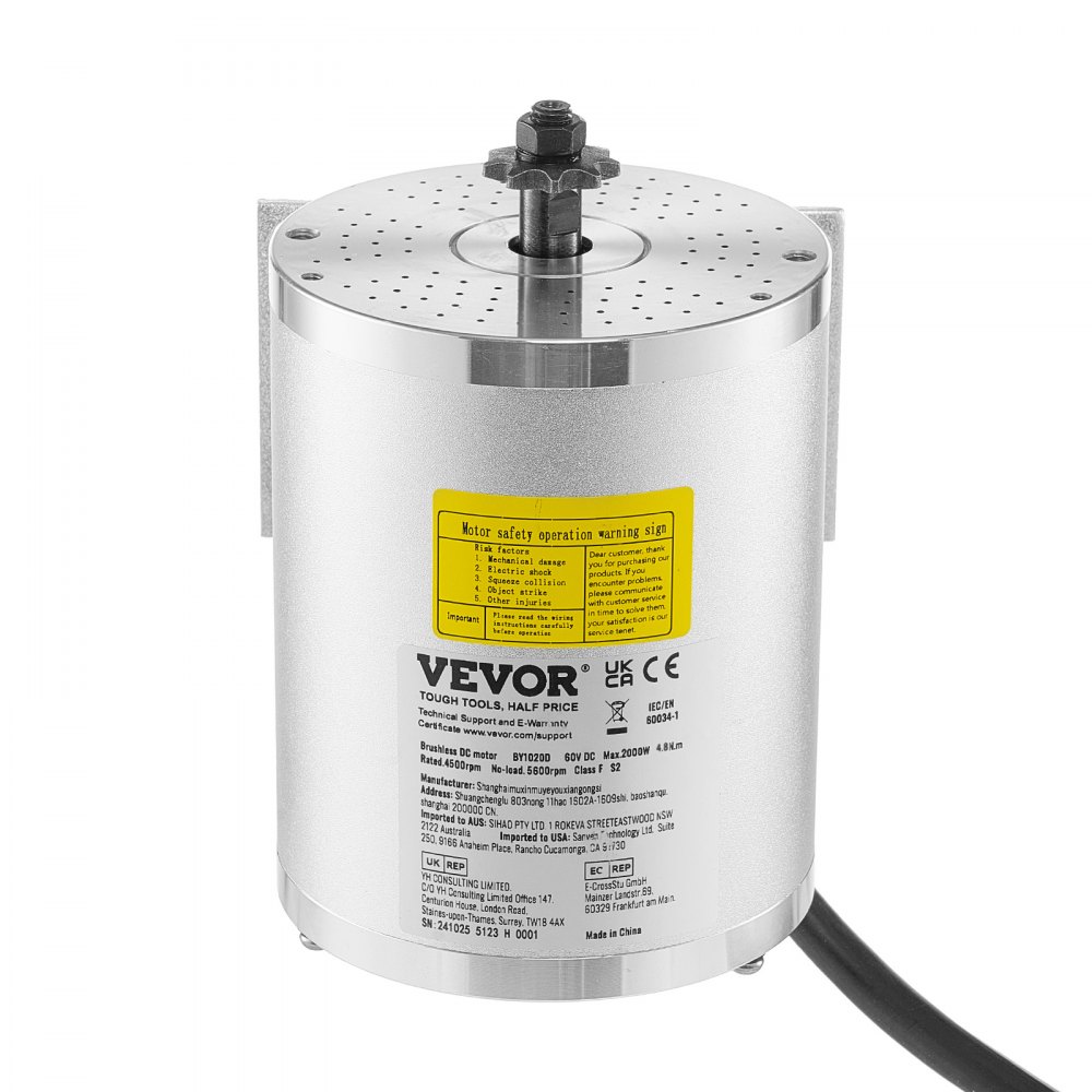 VEVOR 2000W Brushless DC Electric Motor Kit, Brushless Electric Motor – 60V 4500 RPM Motor with Improved Speed Controller for Go-Karts, E-Bikes, Motorcycles, and Scooters
