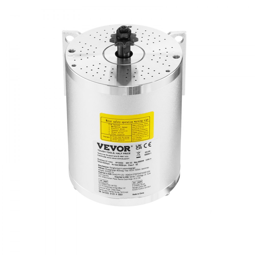 VEVOR 2000W Brushless DC Electric Motor Kit, Brushless Electric Motor – 60V 4500 RPM Motor with Improved Speed Controller for Go-Karts, E-Bikes, Motorcycles, and Scooters