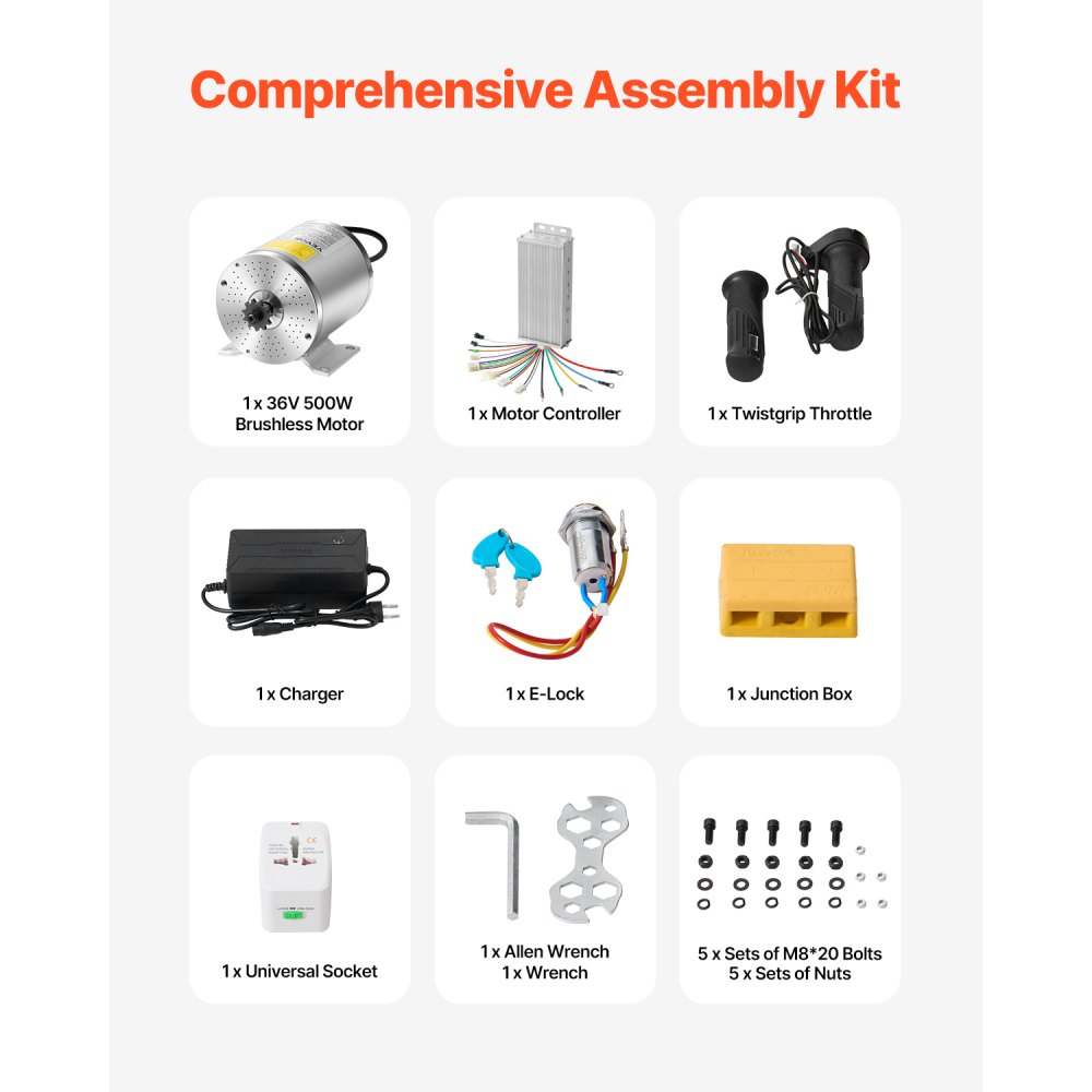 VEVOR Kit Motore Elettrico CC Senza Spazzole 500 W Motore Elettricco 36 V 3000 Giri/min con Regolatore di Velocità Aggiornato, Kit Impugnatura Acceleratore per Go Kart, Bici Elettrica, Moto, Scooter
