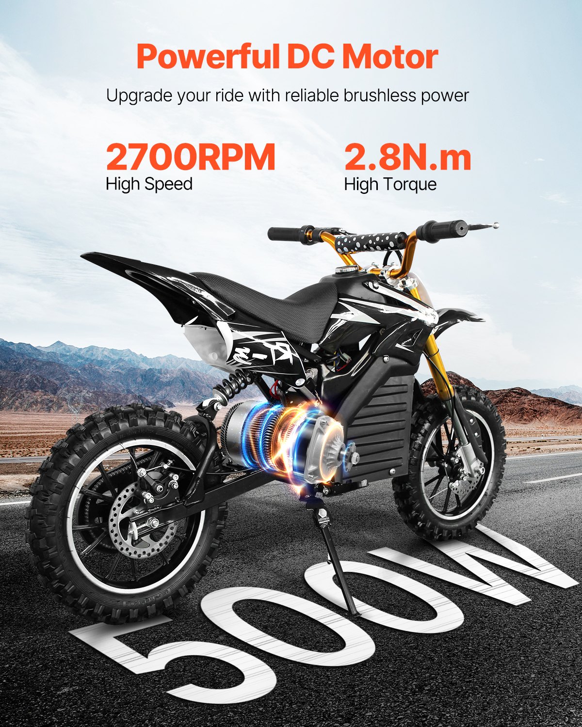 VEVOR Kit Motore Elettrico Brushless DC da 500 W Motore da 48 V a 2700 giri/min con Regolatore di Velocità Aggiornato, Funzionamento Silenzioso Affidabile per Go-Kart, Bici Elettriche, Moto, Scooter