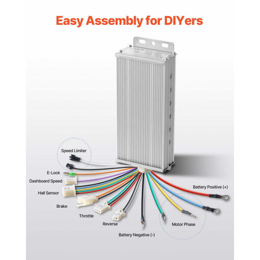 VEVOR Kit Motore Elettrico Brushless DC da 750 W Motore da 48 V a 2700 giri/min con Regolatore di Velocità Aggiornato, Funzionamento Silenzioso Affidabile per Go-Kart, Bici Elettriche, Moto, Scooter
