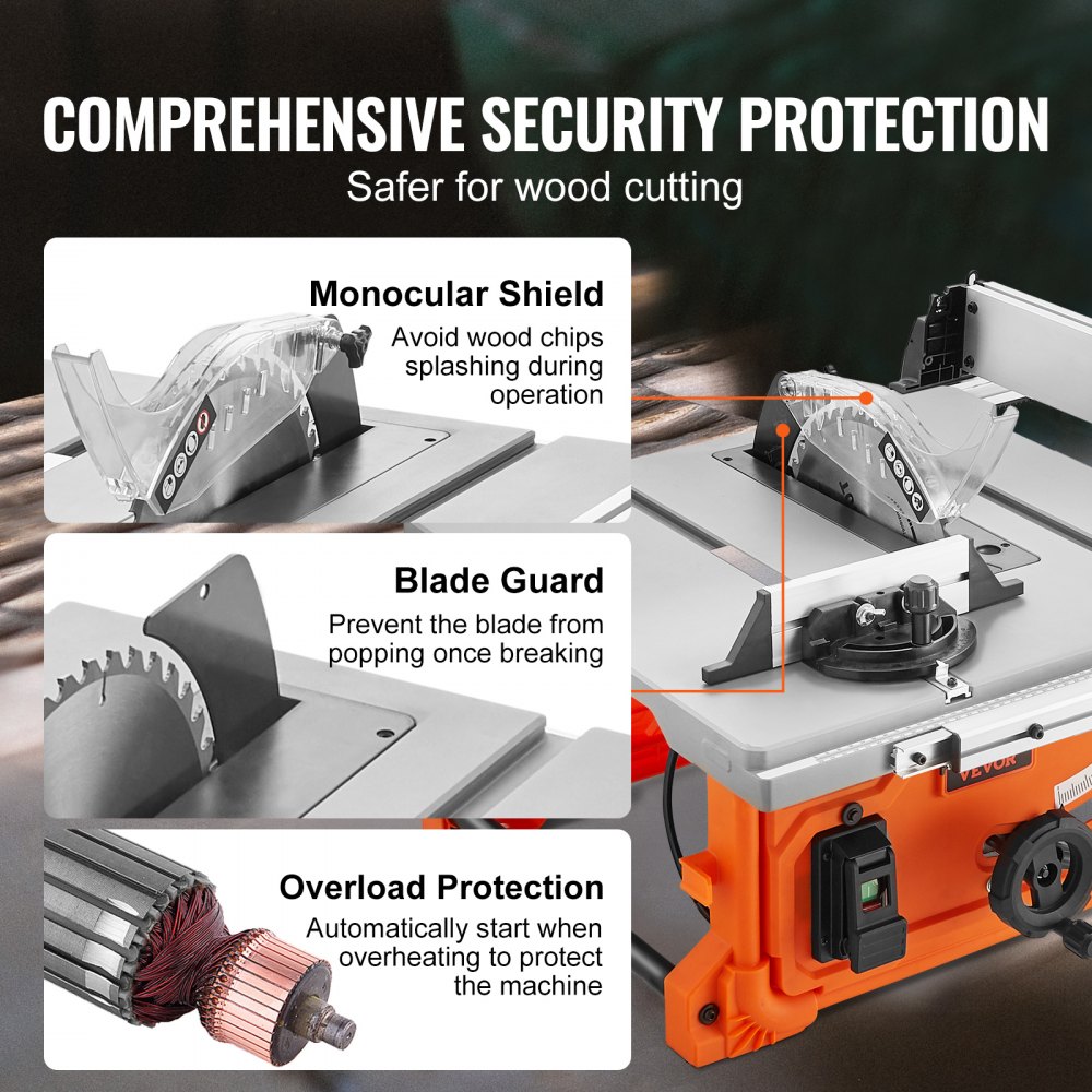 VEVOR Troncatrice Circolare per Legno da Banco con Lama 1800W / 8A per Lavorazione in Officina Garage, Troncatrice da Banco 4400 giri/min Angolo Taglio Regolabile -60˚-+60˚ Capacità di strappo 62,5cm