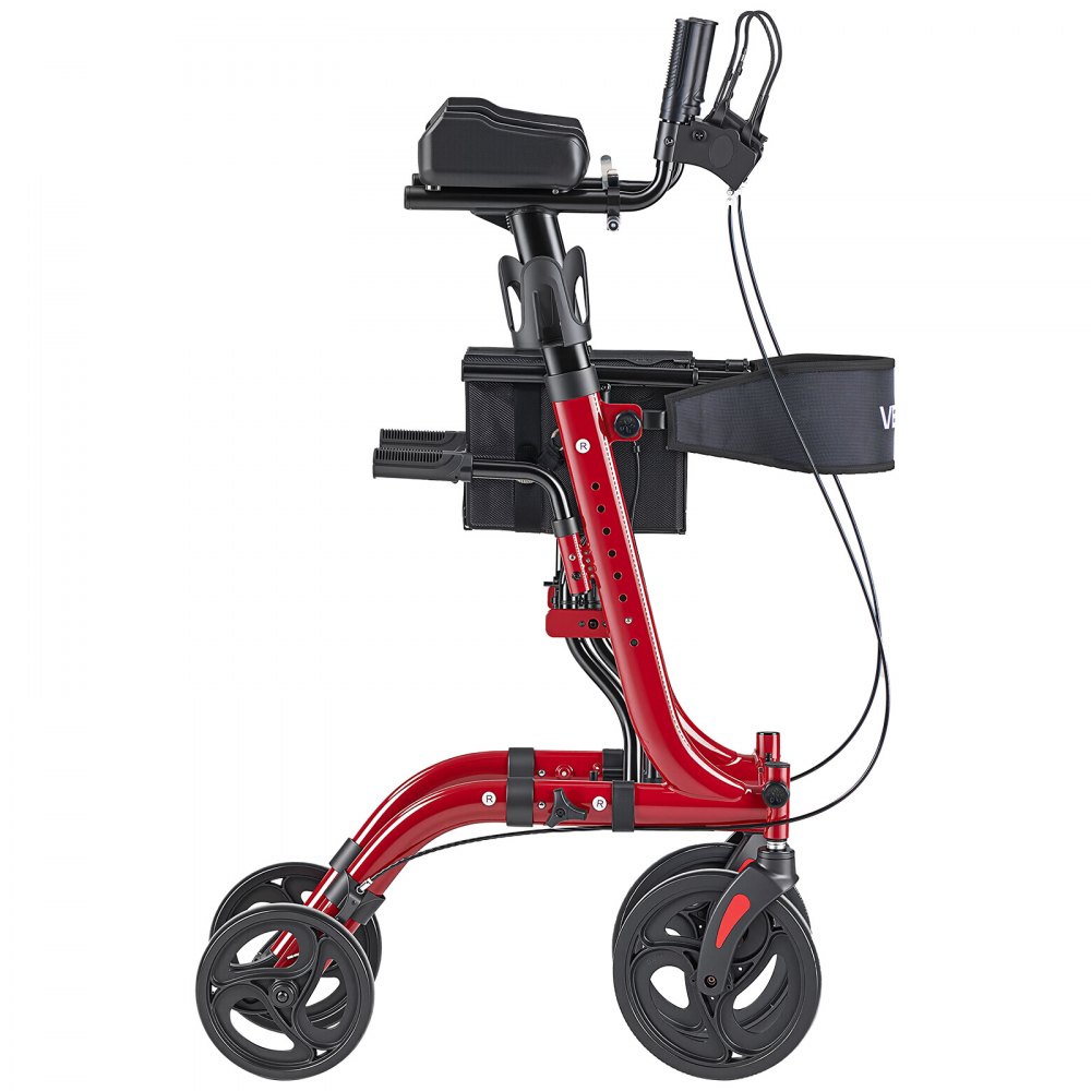 VEVOR Deambulatore con Sedile Carico Massimo da 136 kg per Disabili, Ausilio Pieghevole in Alluminio, con Ruote in PVC Maniglia Regolabile Borsa Portaoggetti e Porta Bastone, per Sostegno Camminata