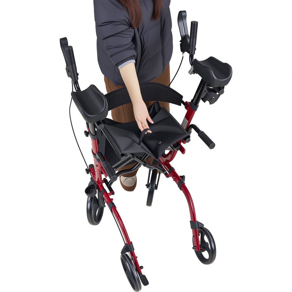 VEVOR Deambulatore con Sedile Carico Massimo da 136 kg per Disabili, Ausilio Pieghevole in Alluminio, con Ruote in PVC Maniglia Regolabile Borsa Portaoggetti e Porta Bastone, per Sostegno Camminata