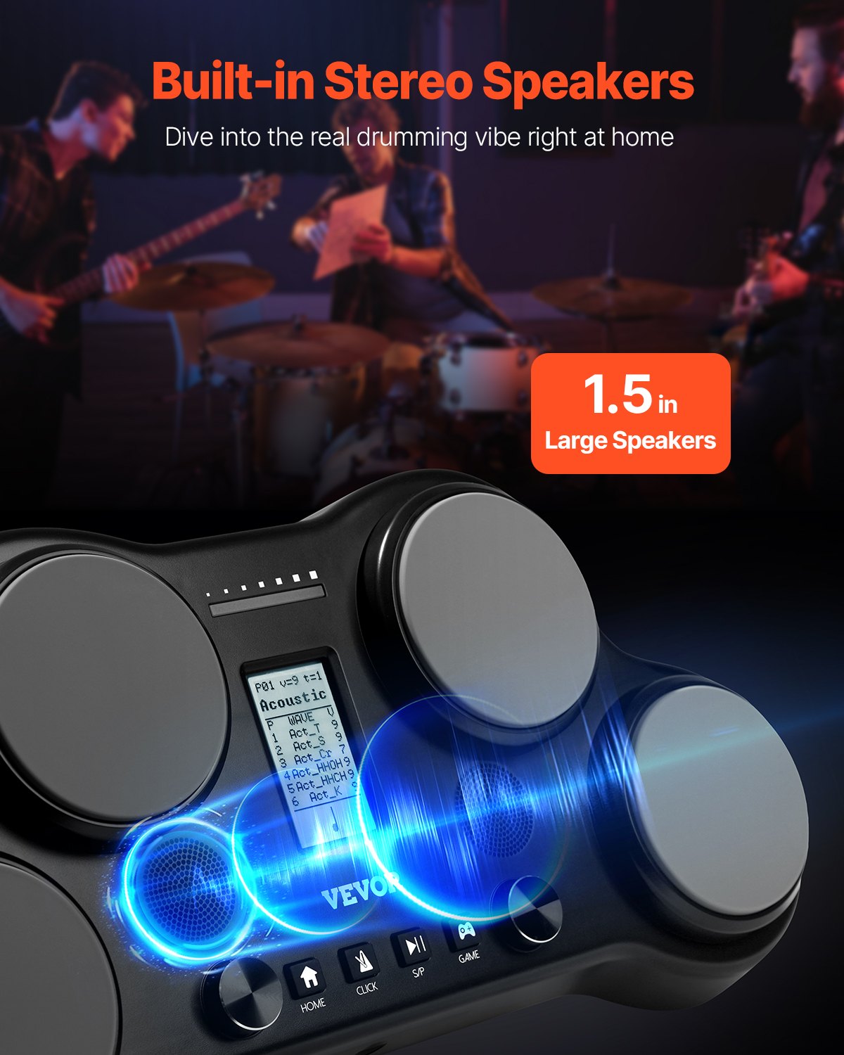 VEVOR E-Drum Set, 163 Sounds, Electronic Drum Set with 4 Pads, Headphone Jack, Integrated Stereo Speakers, 5A Drumsticks, Pedals, MIDI, Instrument for Beginners and Professionals